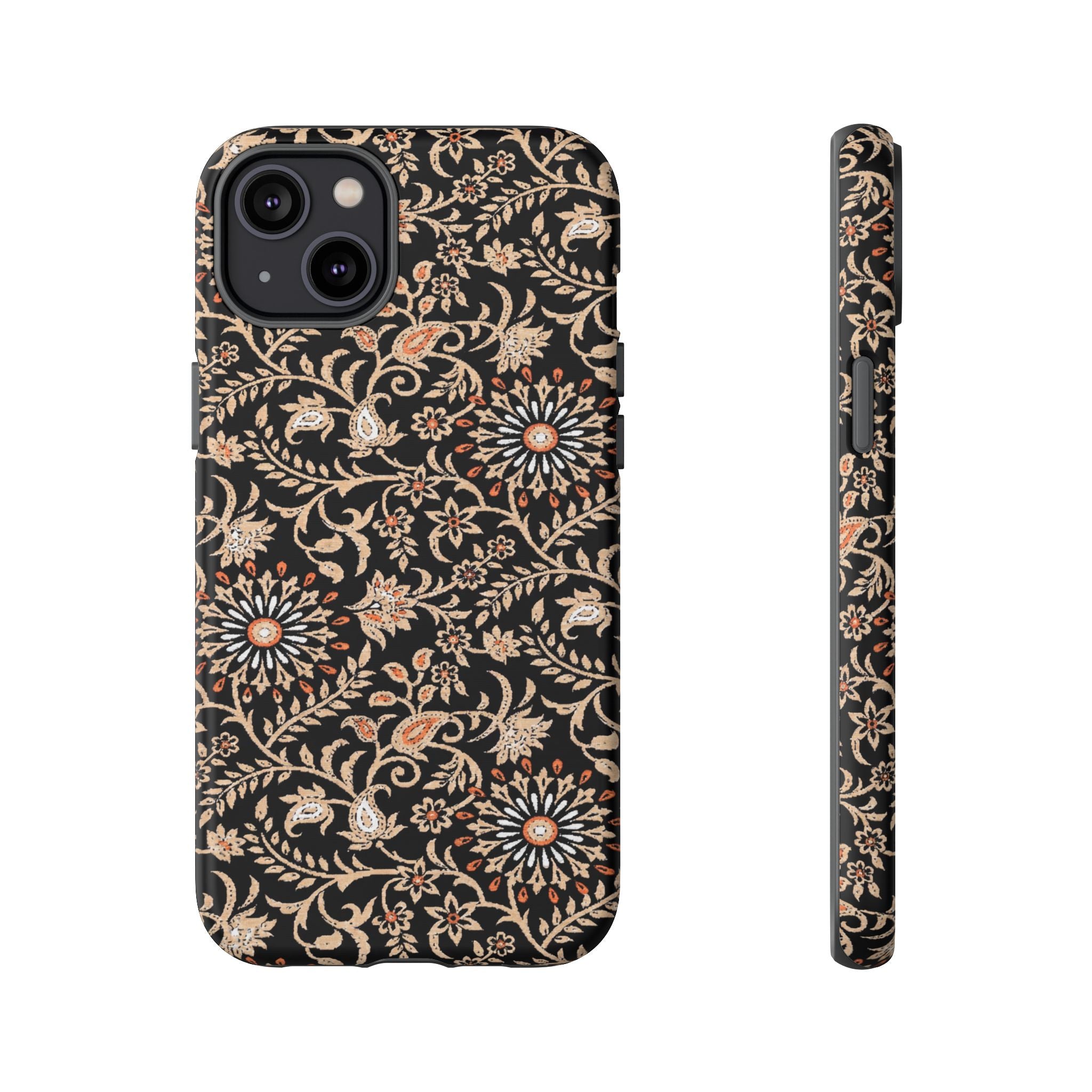 Batik Floral Black Ornate Daisies Tough iPhone Case