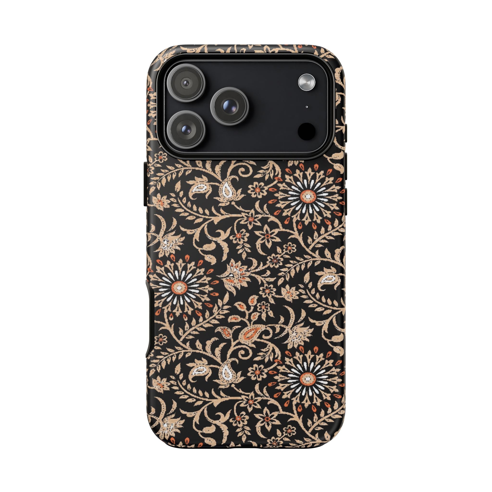 Batik Floral Black Ornate Daisies Tough iPhone Case