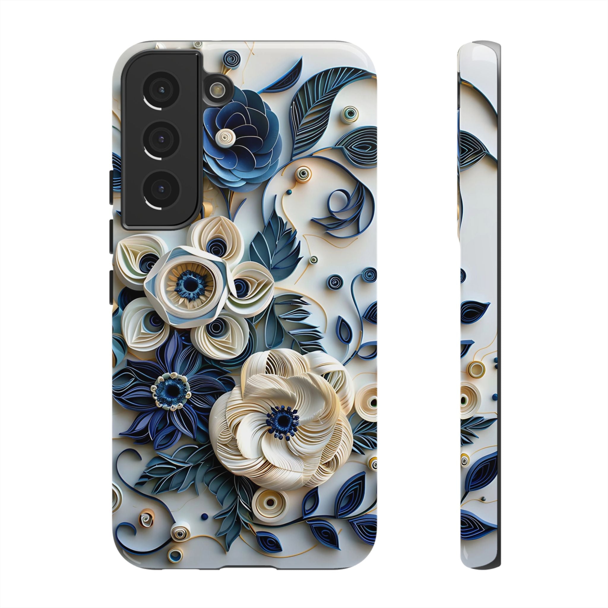 Floral Quilled Art Samsung Galaxy Case — Blue & Cream Decorative Protection