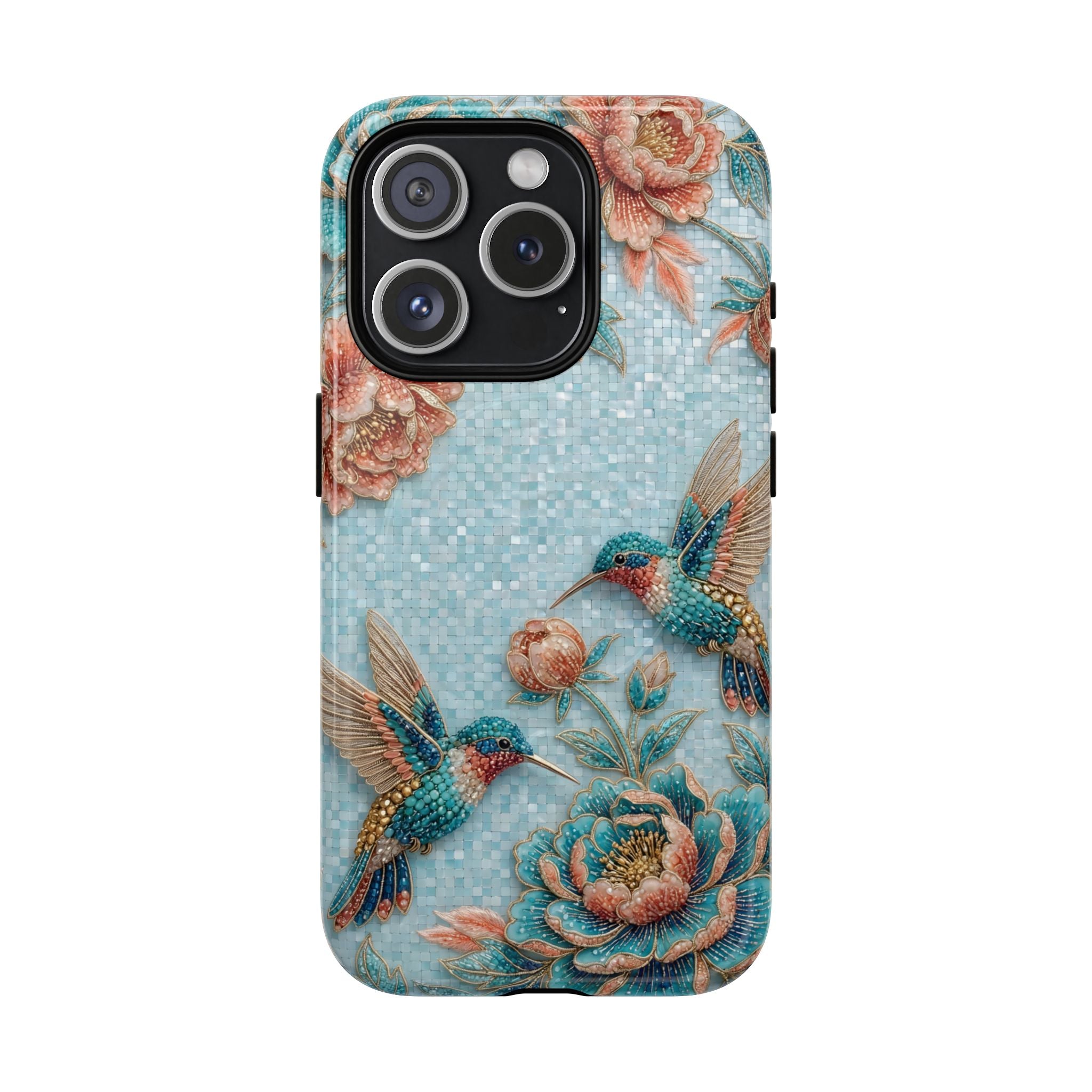 Hummingbird Floral Tough MagSafe iPhone Case | Vintage Blue Garden Design