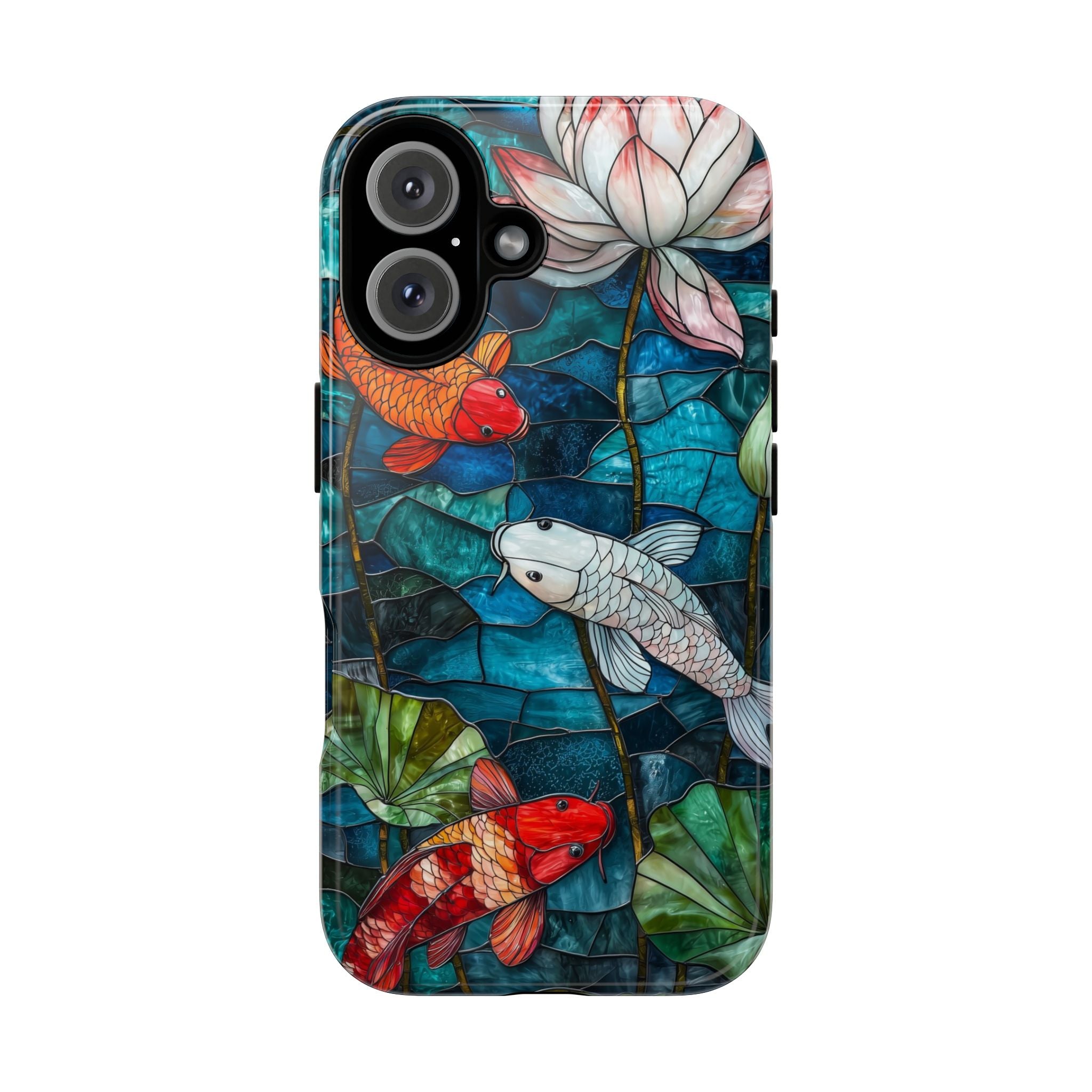 Koi Pond Tough iPhone Case — Stained Glass Lotus & Koi Design