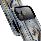 Dragon Stained Glass Tough MagSafe Phone Case — Blue & Ivory Medieval Art