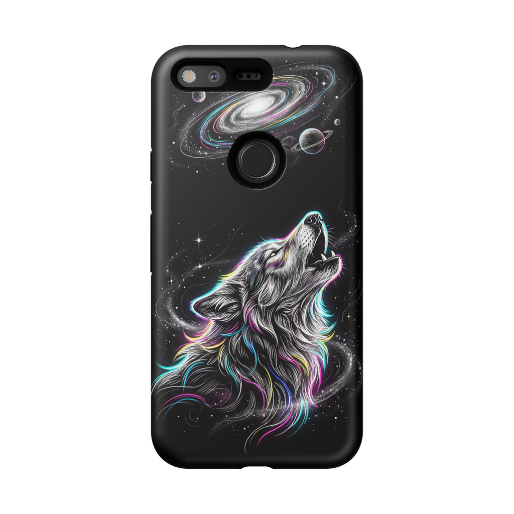 Wolf Galaxy Tough Google Pixel Phone Case | Colorful Howling Wolf Space Design