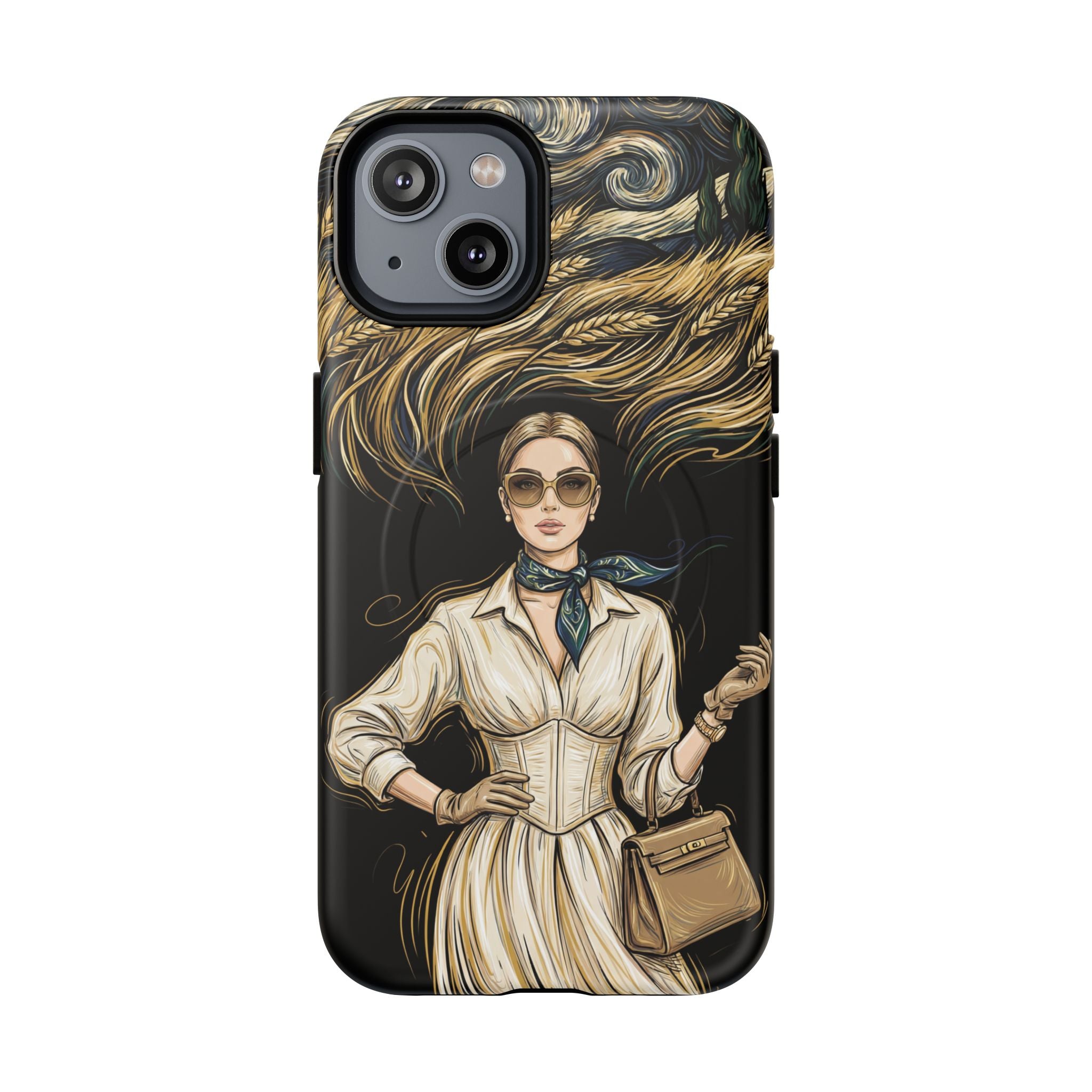 Vintage Elegance MagSafe iPhone Case | Retro Woman with Flowing Golden Hair