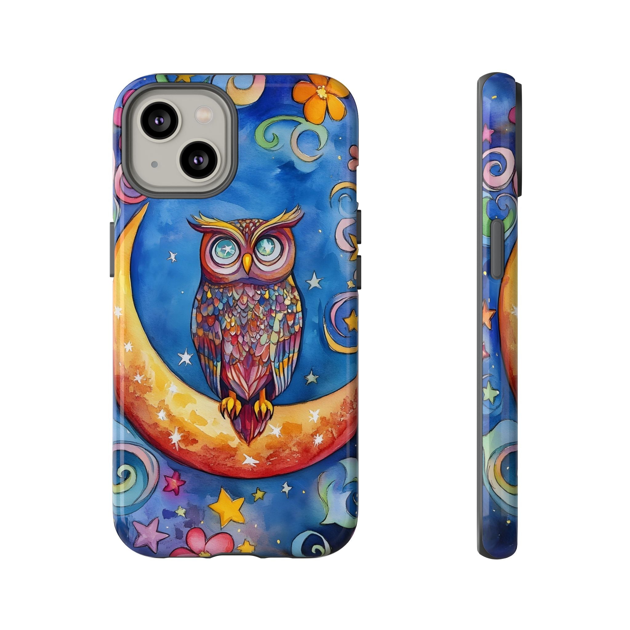 Owl on Crescent Moon iPhone Case — Colourful Whimsical Night Sky Design
