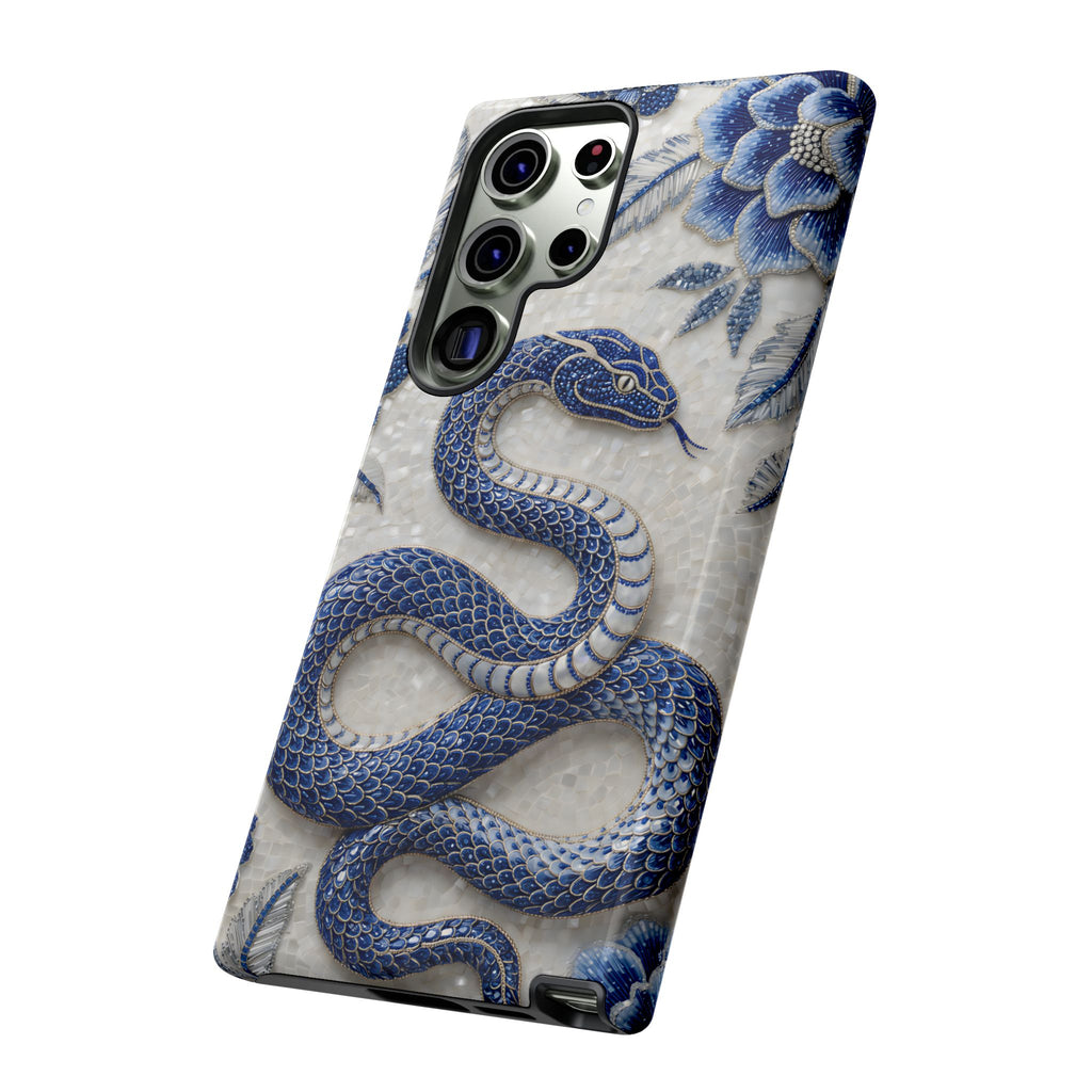 Asian Zodiac Snake Samsung Galaxy Phone Case | Blue & White Porcelain Slim Shockproof Case | Year of the Snake