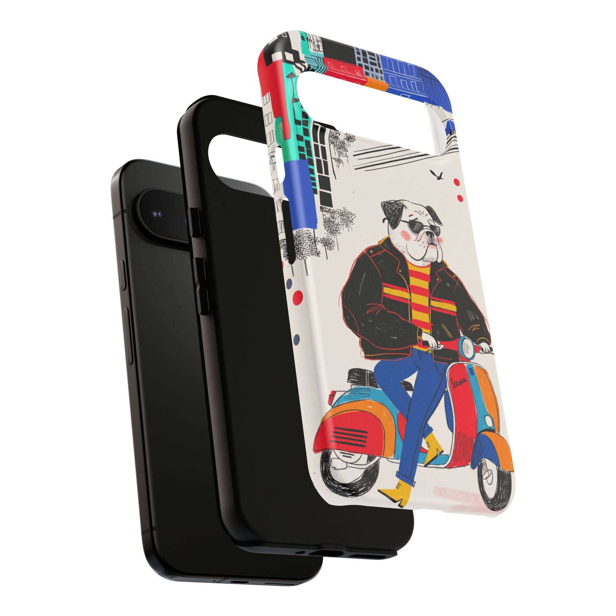 Bulldog Vespa Google Pixel Phone Case | Retro Scooter Dog Protective Cover
