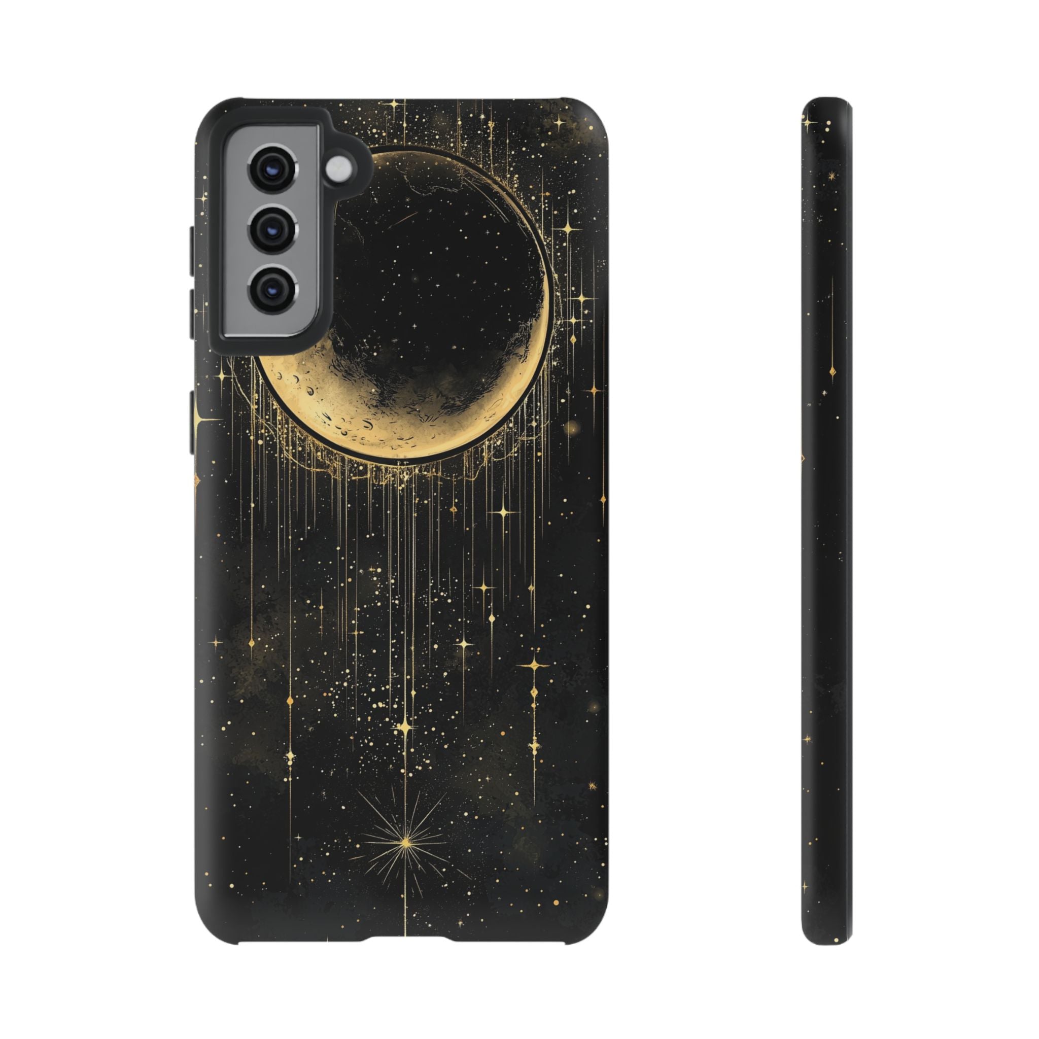 Moonlit Crescent Tough Samsung Galaxy Case | Gold Stars Night Sky