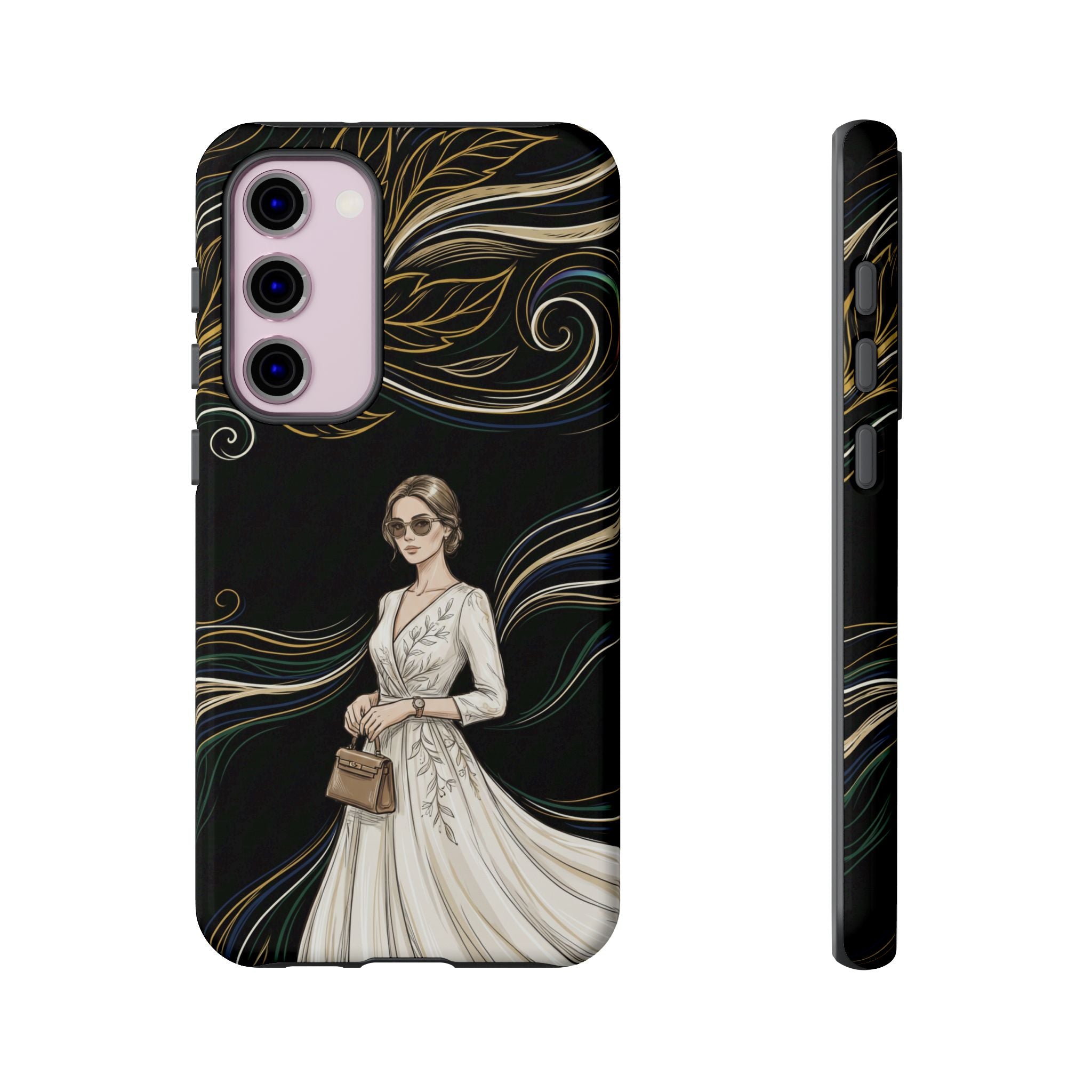 Elegant Woman Illustration Samsung Galaxy Phone Case | Vintage Bride in Flowing Gown