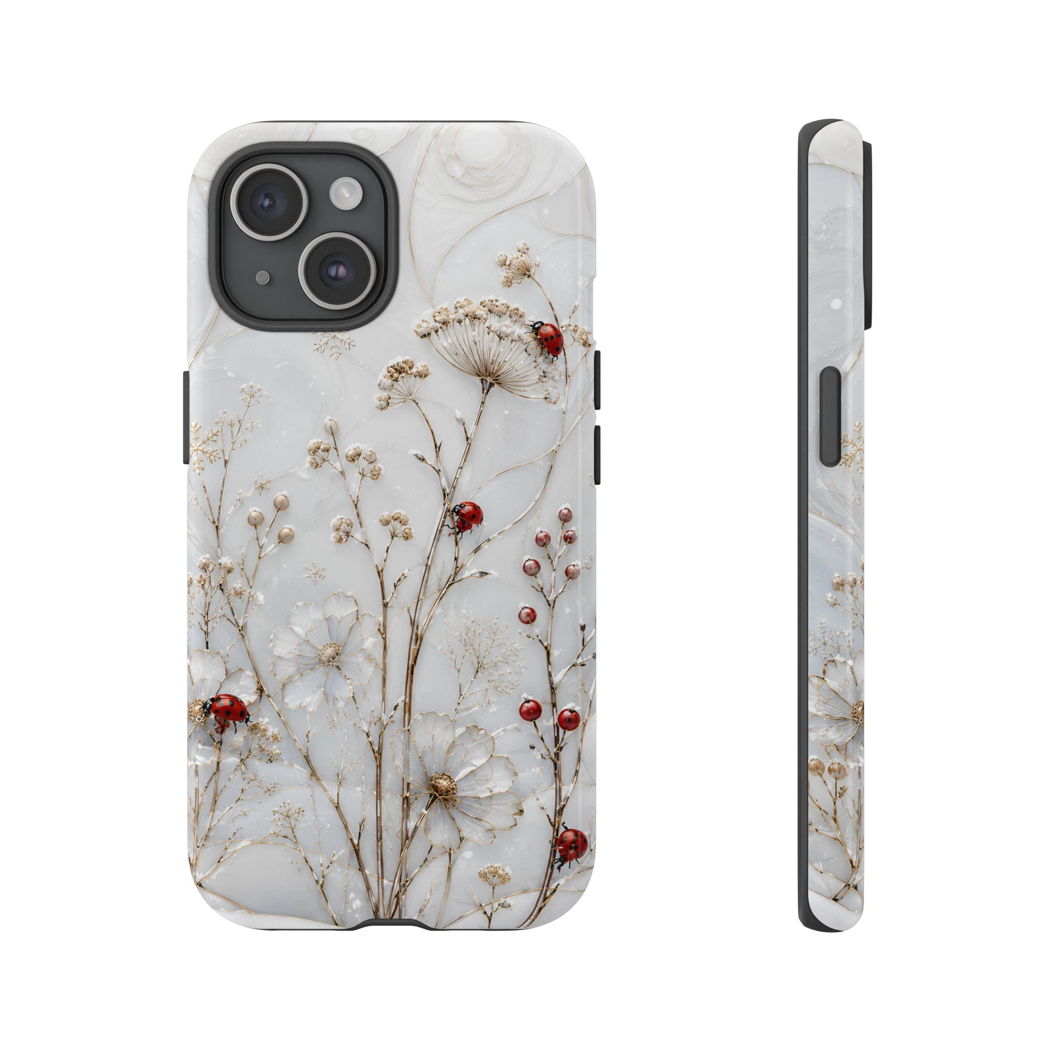 Ladybug Floral iPhone Case | White Flower iPhone Case