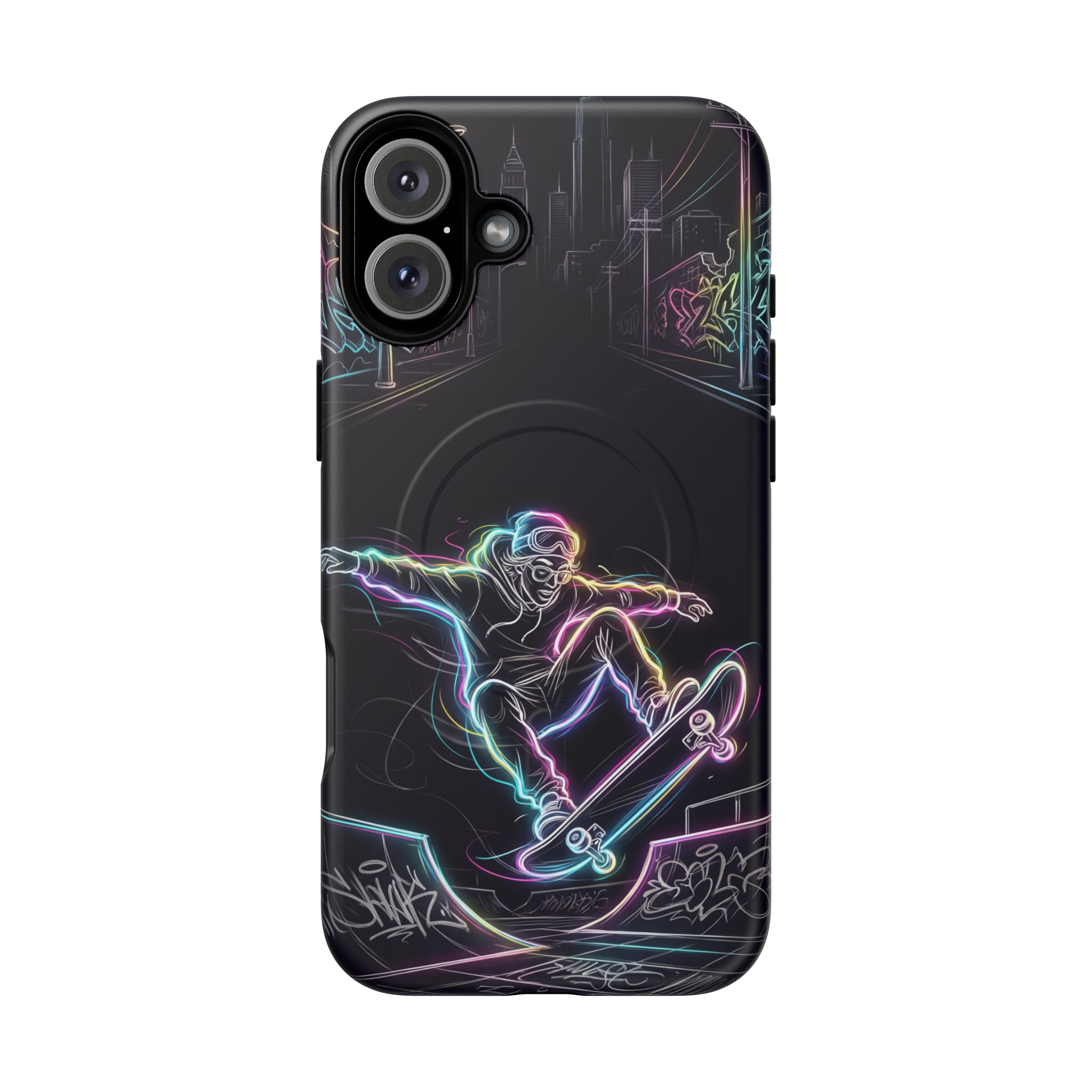 Neon Skateboard MagSafe iPhone Case | Glow Skatepark Protective Cover