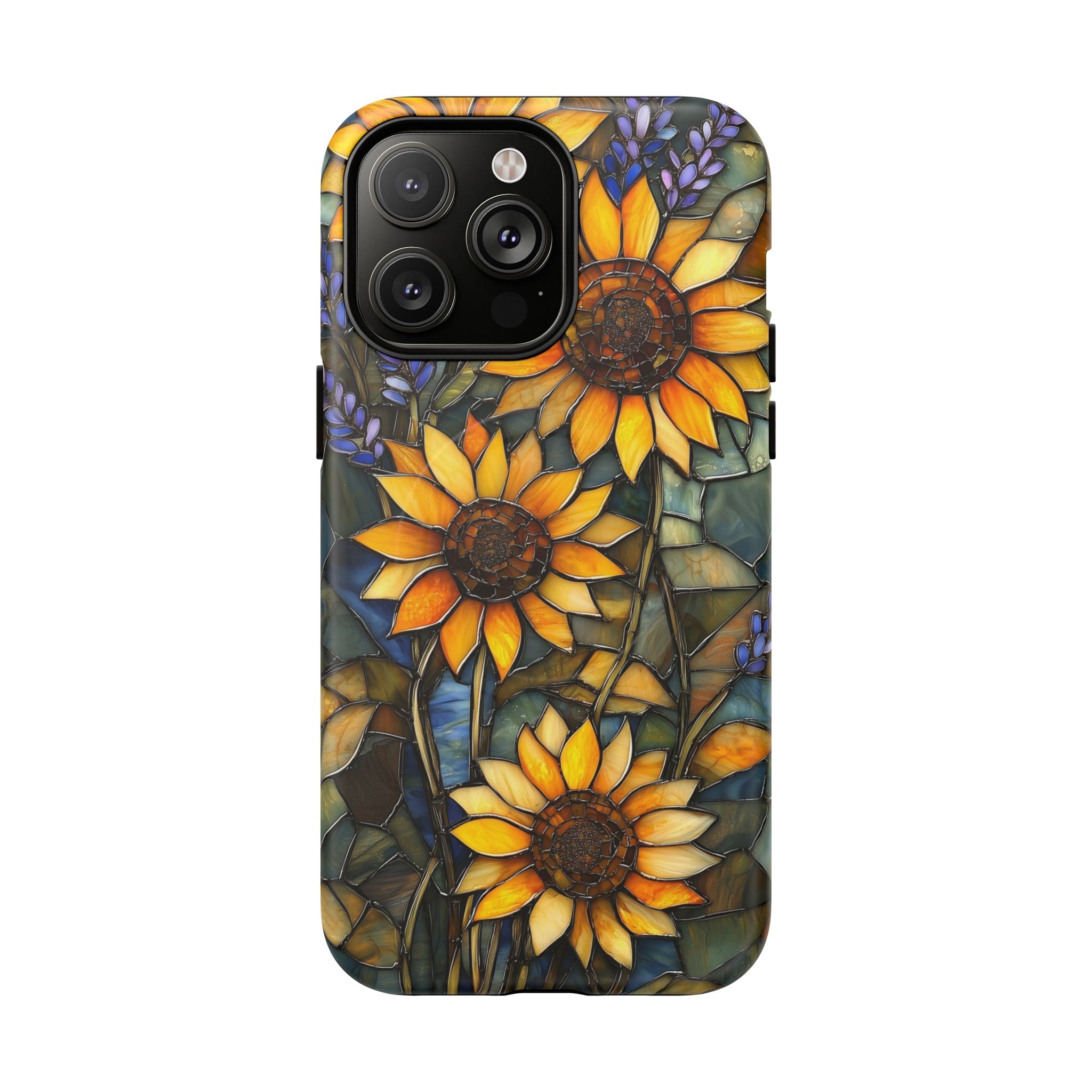 Custodia MagSafe resistente per iPhone con motivo a girasole in vetro colorato
