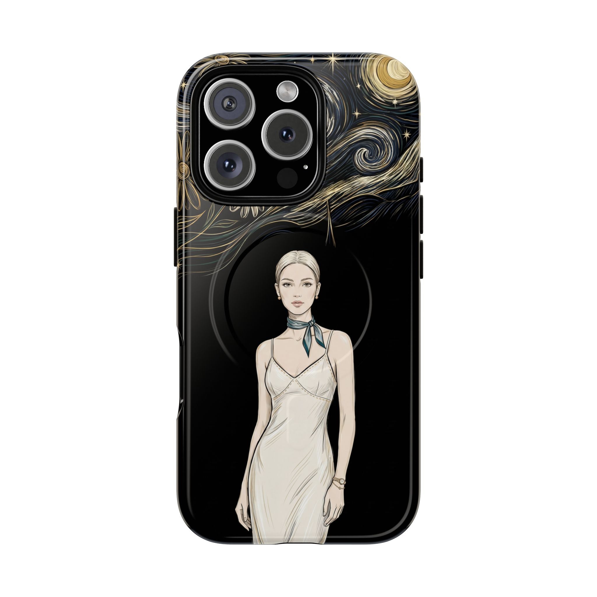 Starry Night Fashion MagSafe iPhone Case | Elegant Woman Illustration