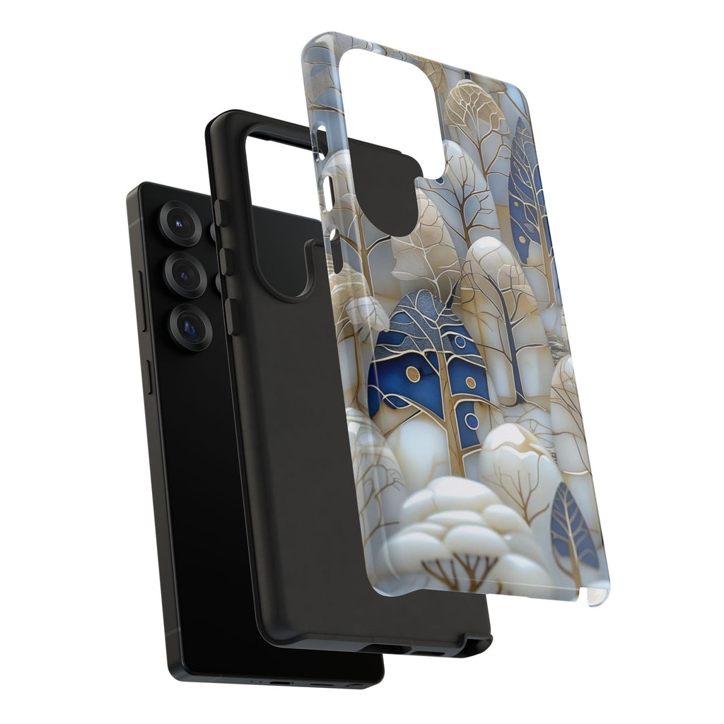 Blue Gold Winter Forest Samsung Galaxy Case — Elegant Tree Pattern Tough Case