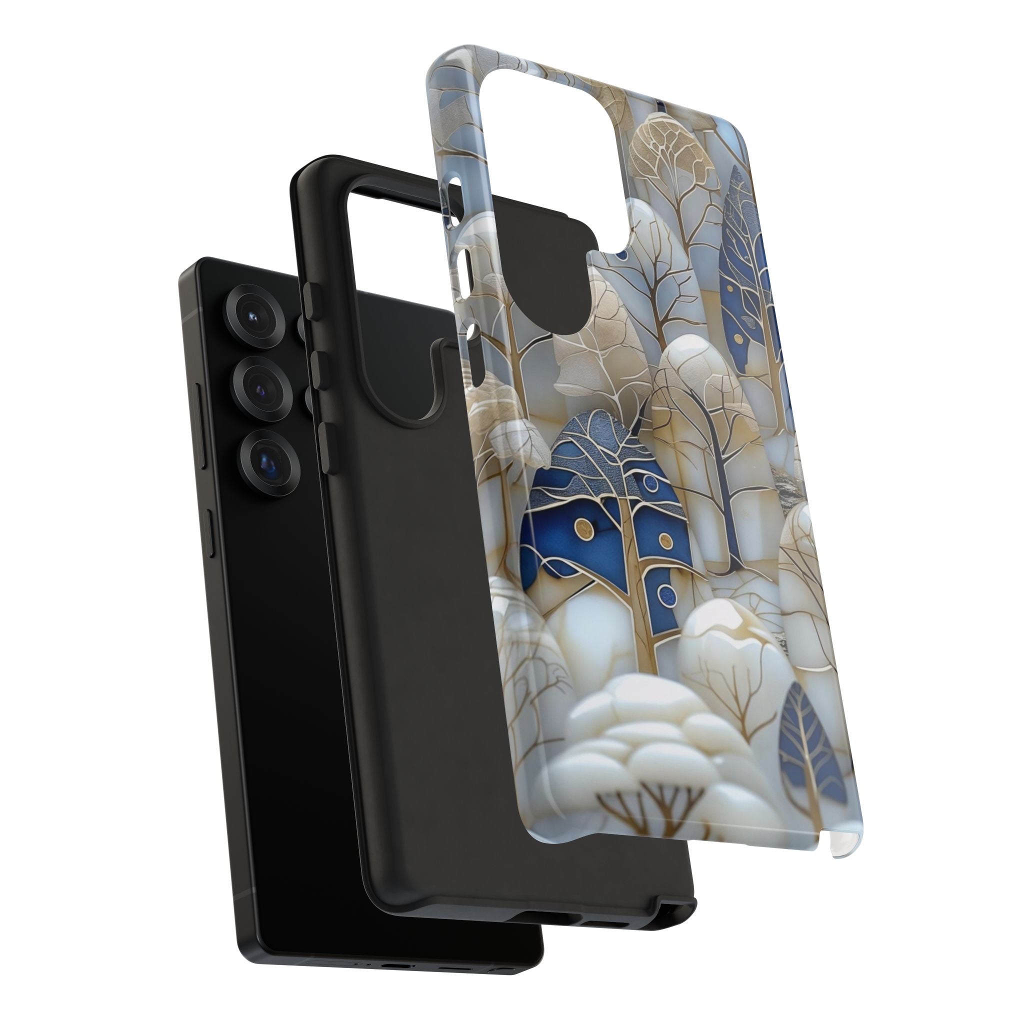 Blue Gold Winter Forest Samsung Galaxy Case — Elegant Tree Pattern Tough Case
