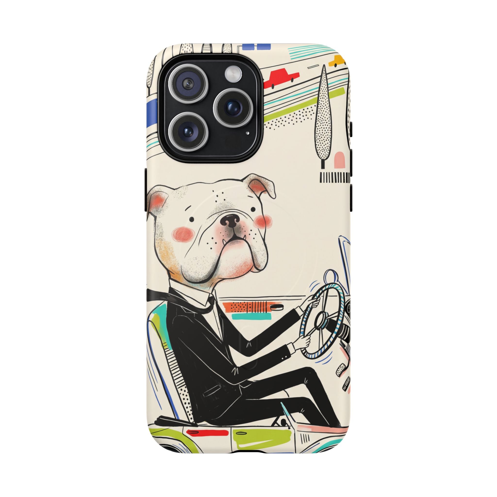 Bulldog Driver MagSafe iPhone Case | Cute Retro Dog Illustration