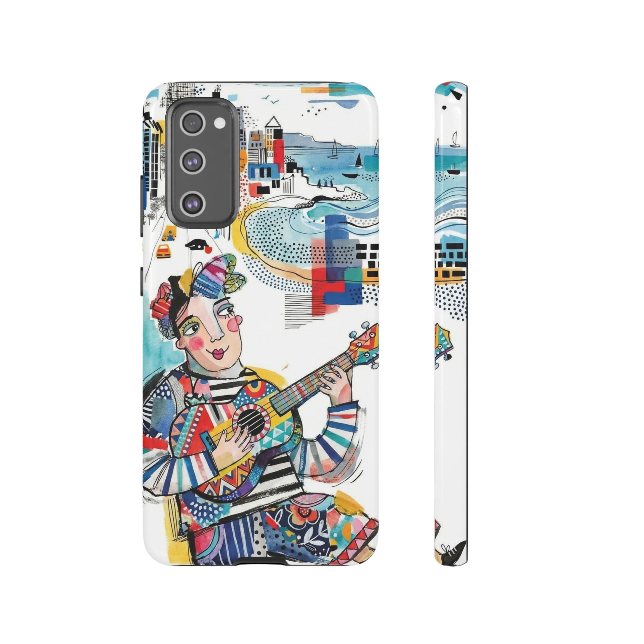 Artistic Musician Samsung Galaxy Phone Case | Colorful Guitar Cityscape Tough Case