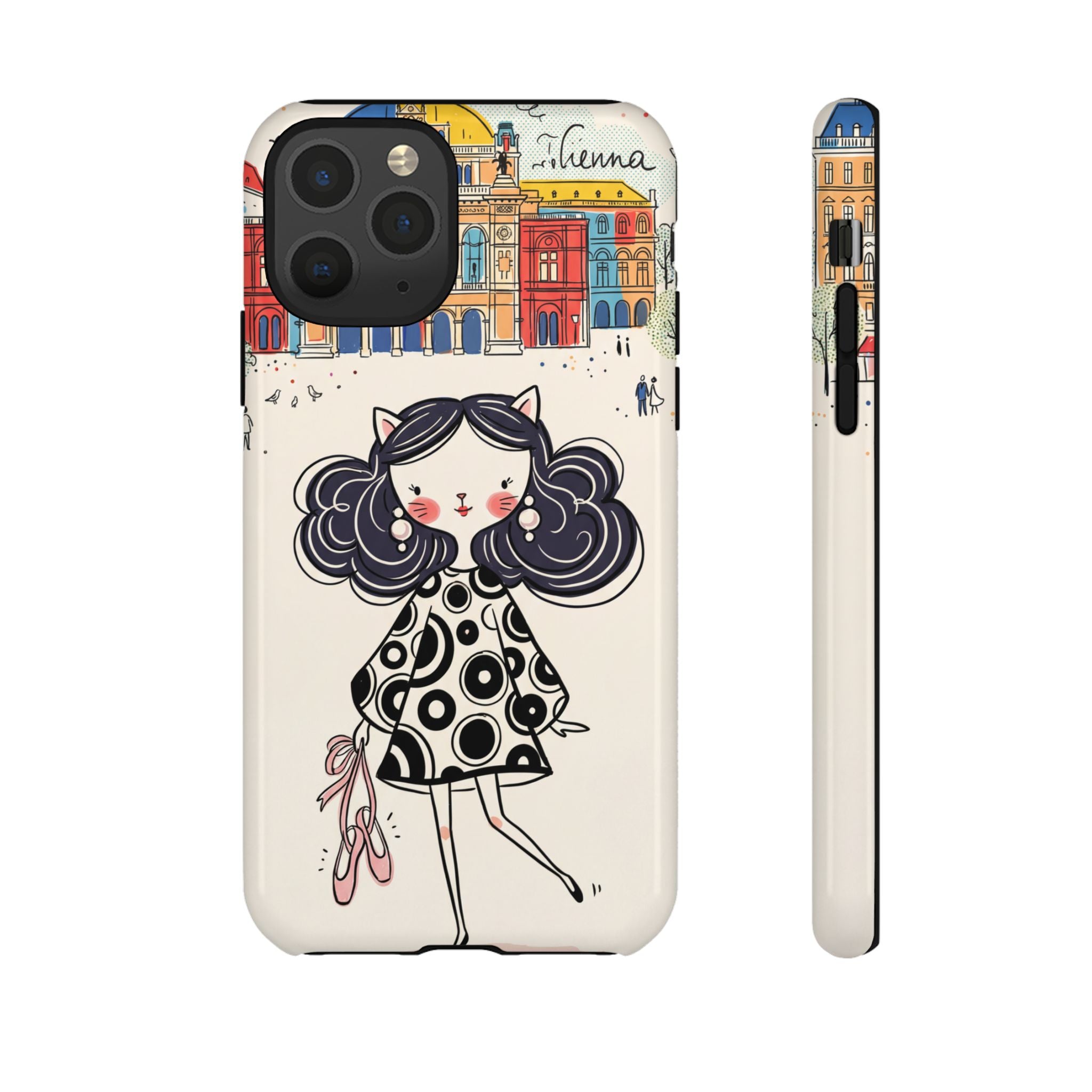 Cute Parisian Cat Girl iPhone Case | Ballet Slippers Illustration Tough Case