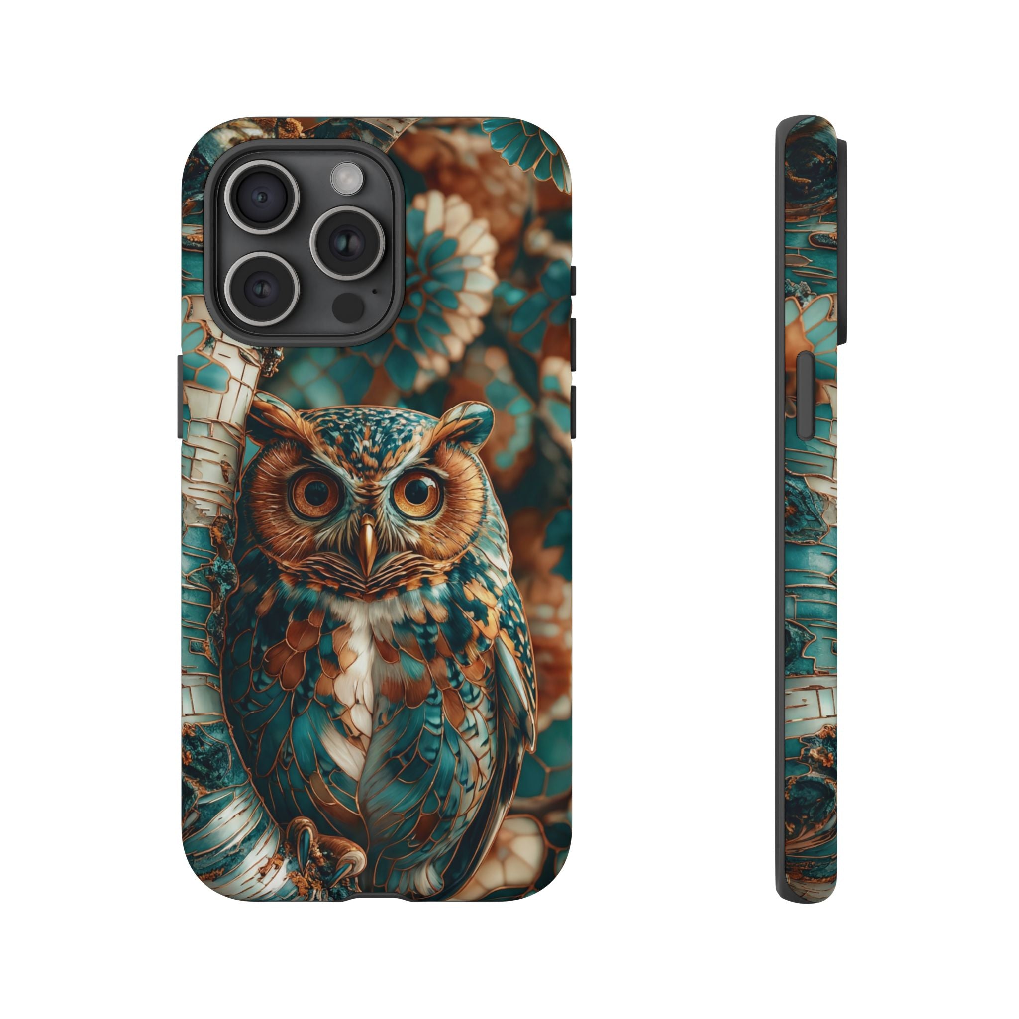 Owl Forest Tough iPhone Case | Teal & Brown Rustic Wildlife Protective Cover
