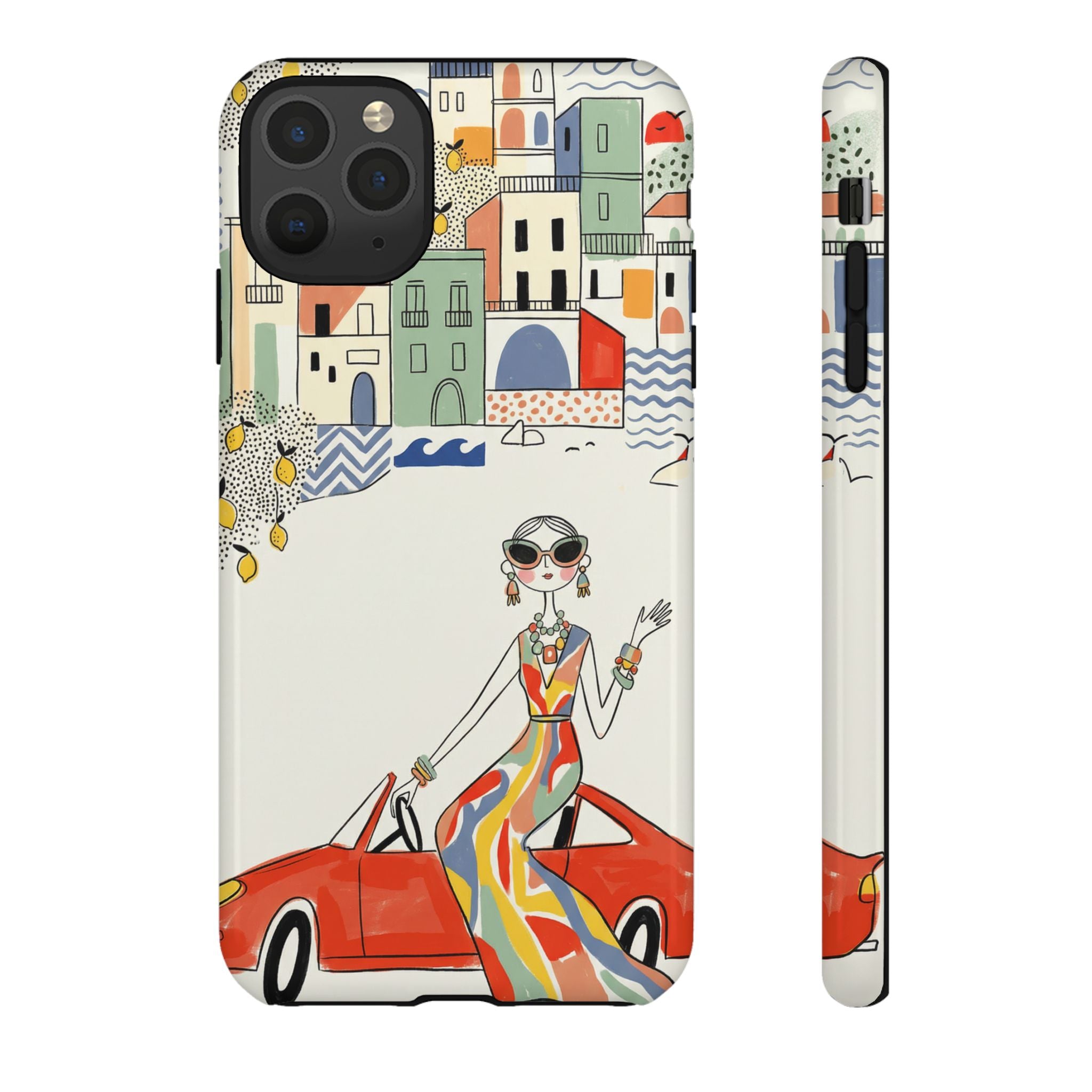 Stylish Riviera iPhone Case | Chic Retro Woman in Convertible Design