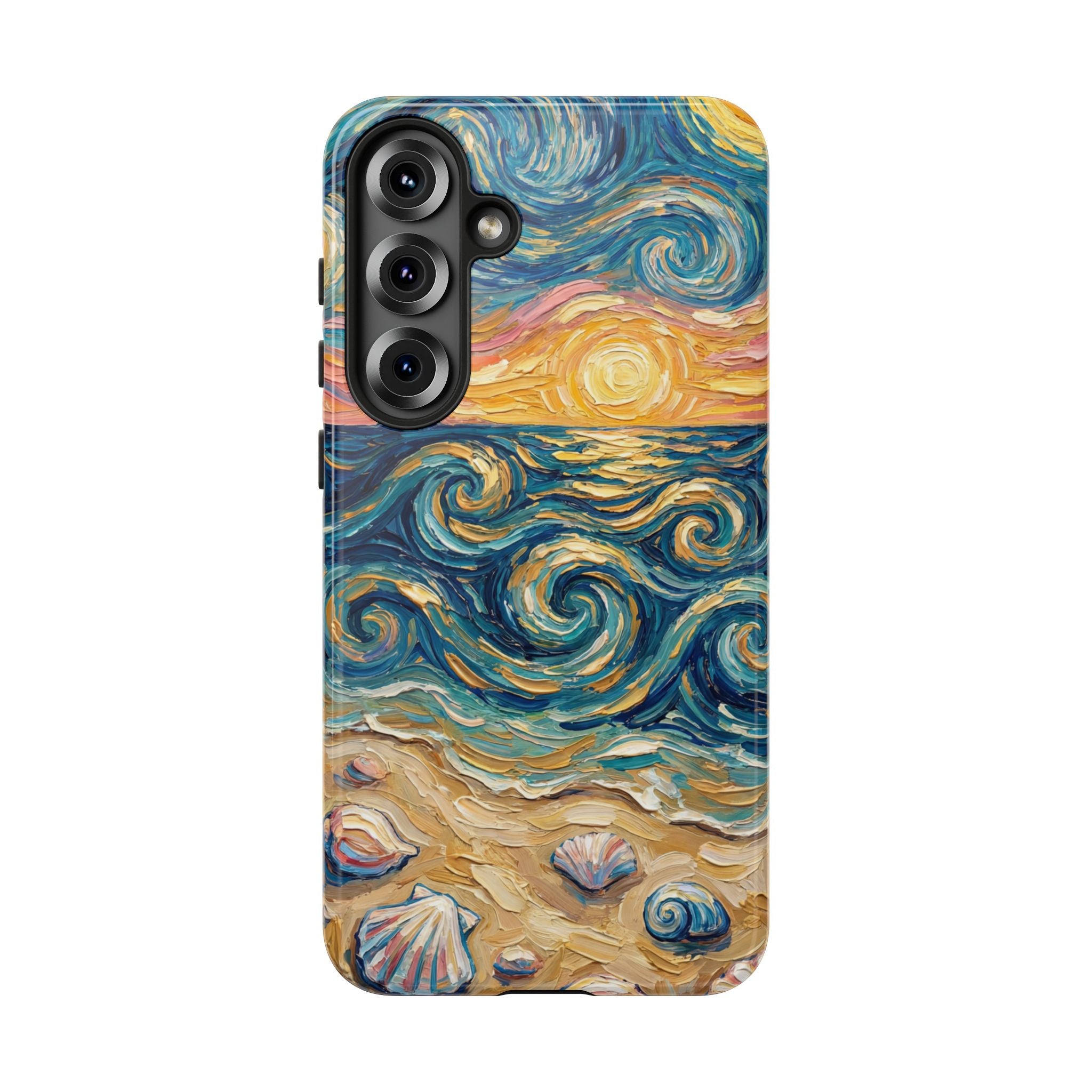 Sea Sunset Samsung Galaxy Case — Van Gogh‑Style Beach Waves with Shells
