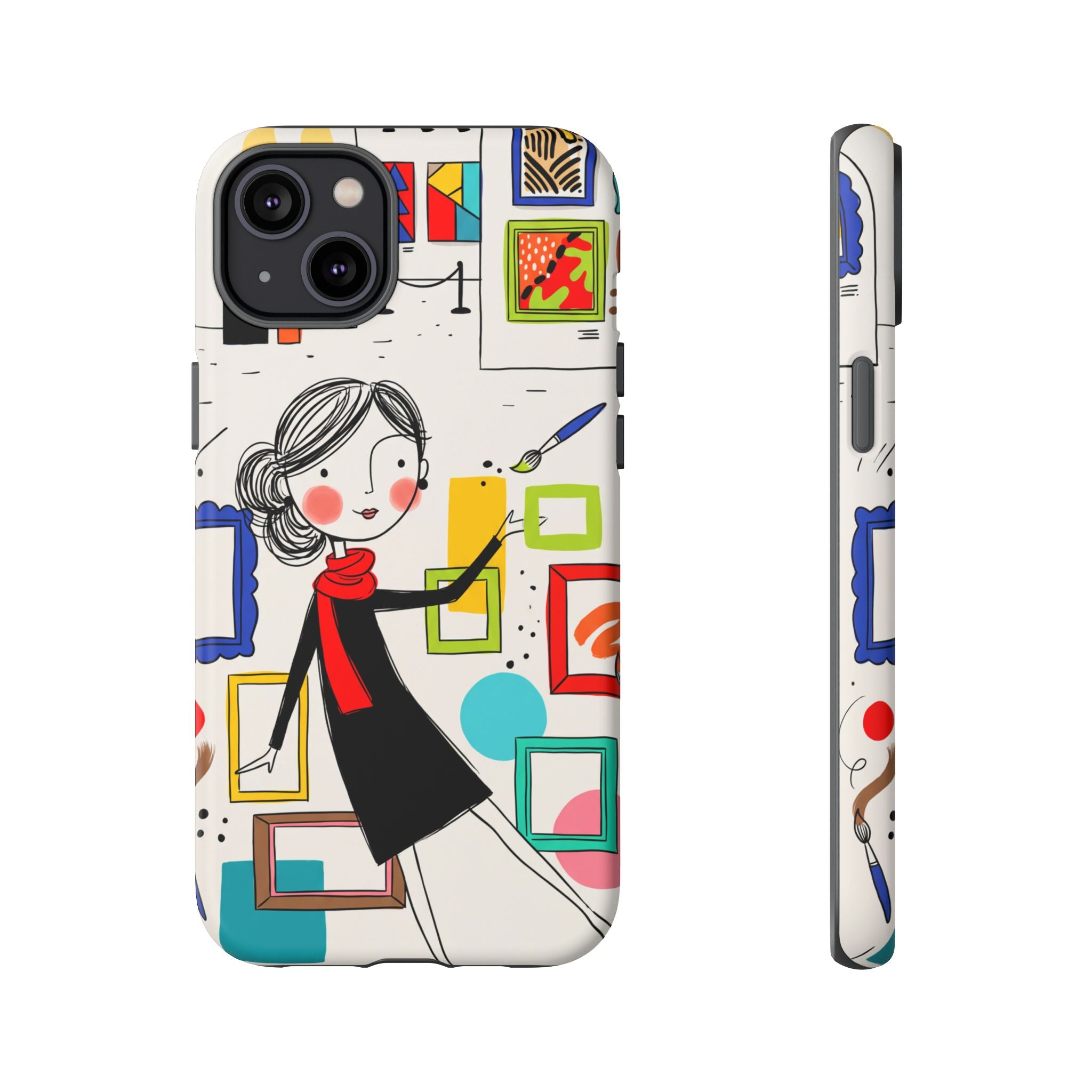 Art Gallery Illustration iPhone Case | Cute Woman with Frames Design