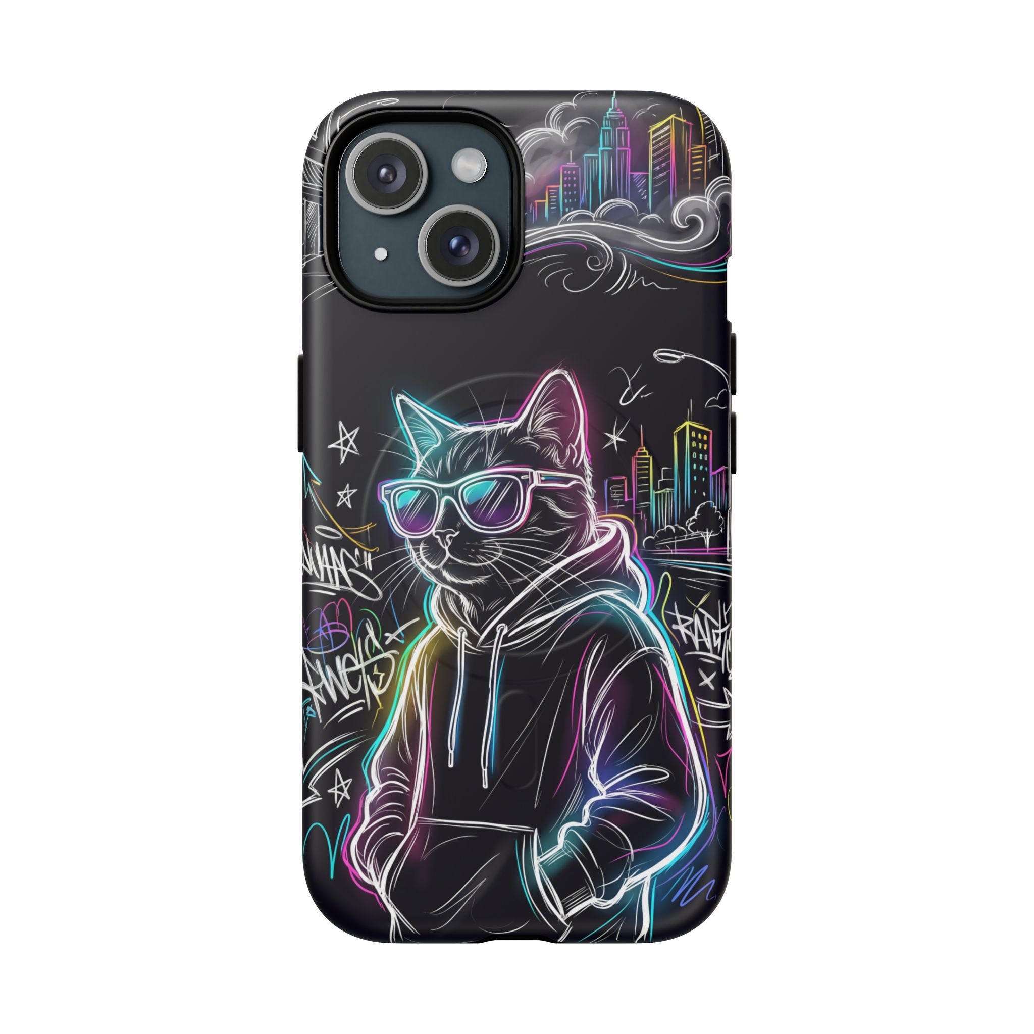 Cool Hoodie Neon Street Cat MagSafe iPhone Case