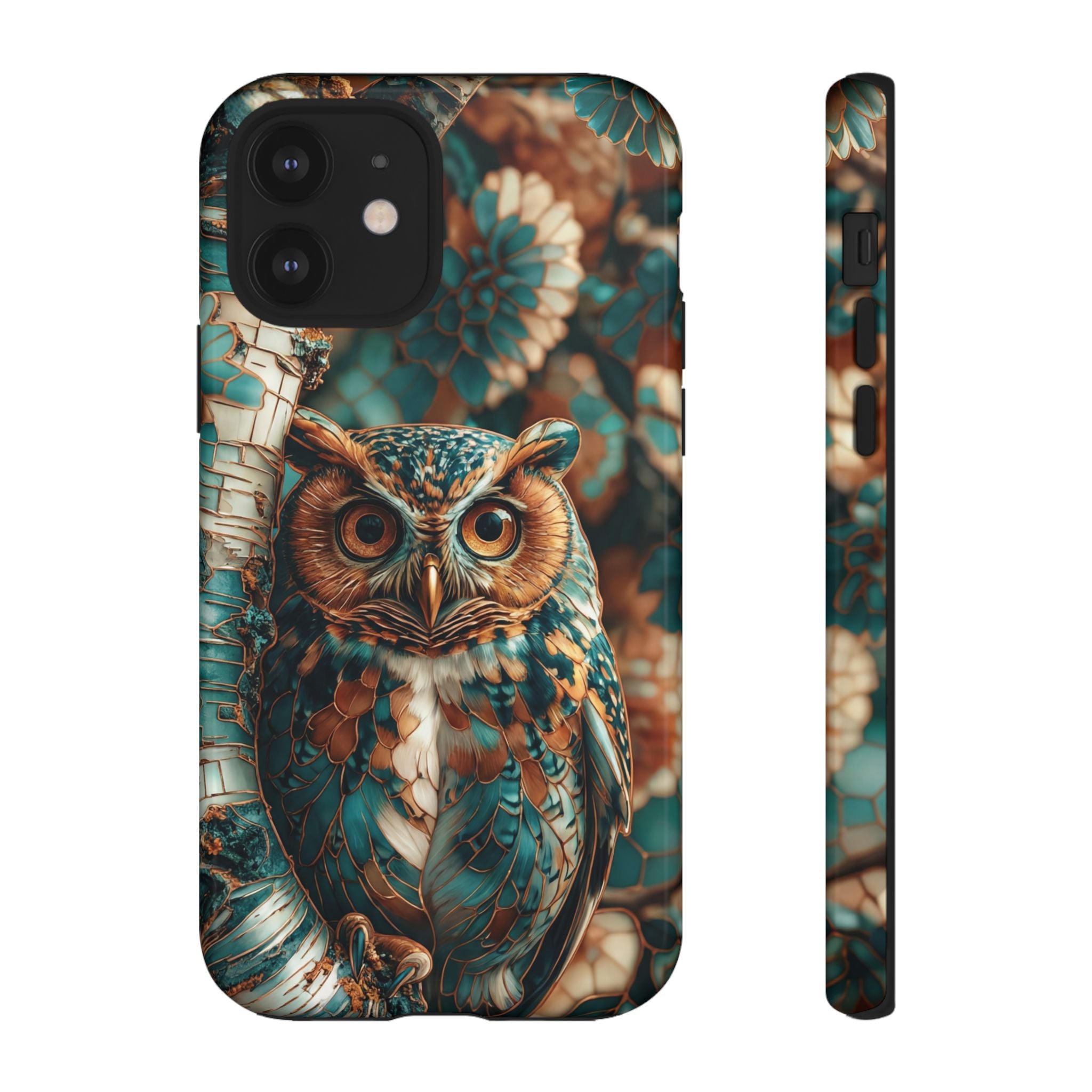Owl Forest Tough iPhone Case | Teal & Brown Rustic Wildlife Protective Cover