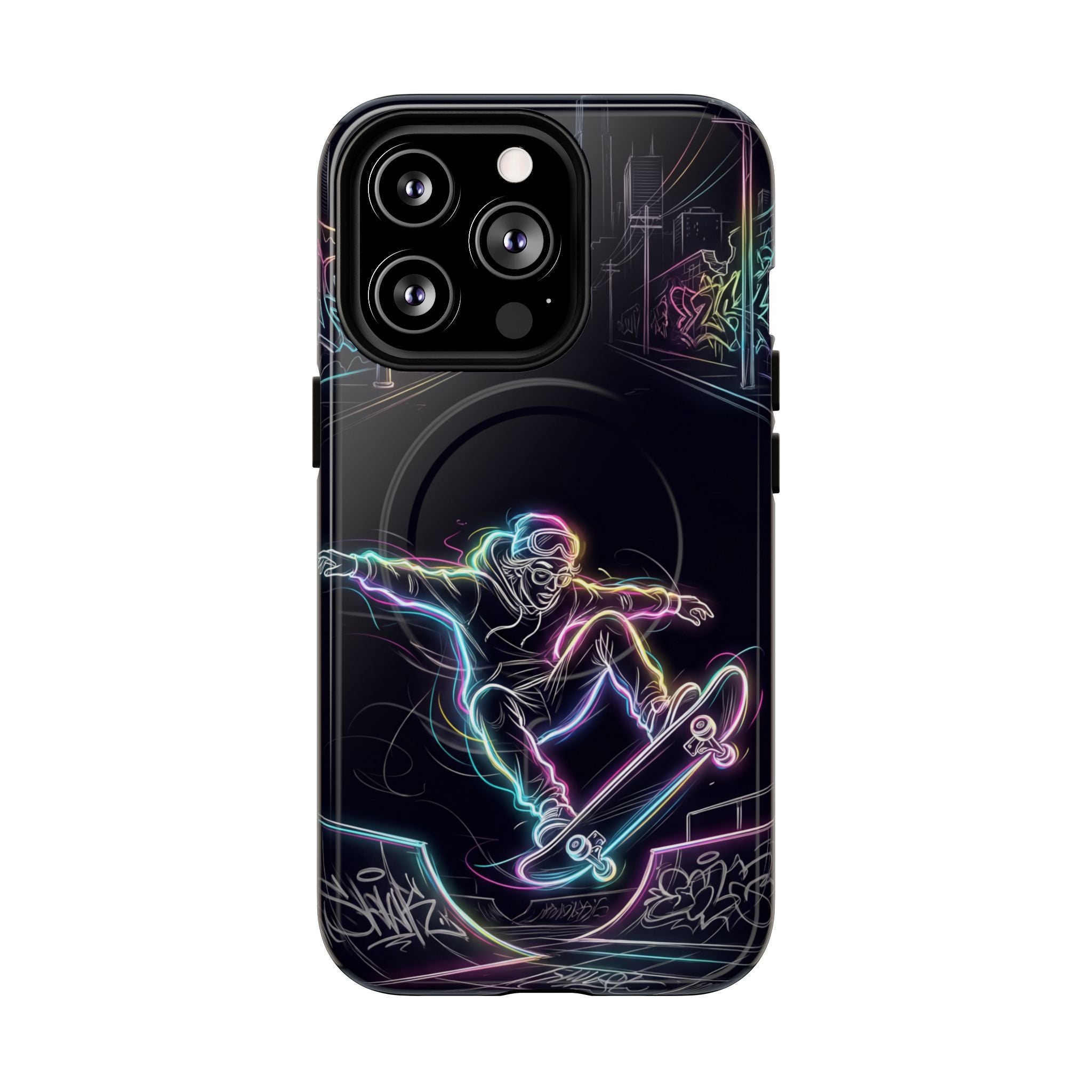 Neon Skateboard MagSafe iPhone Case | Glow Skatepark Protective Cover