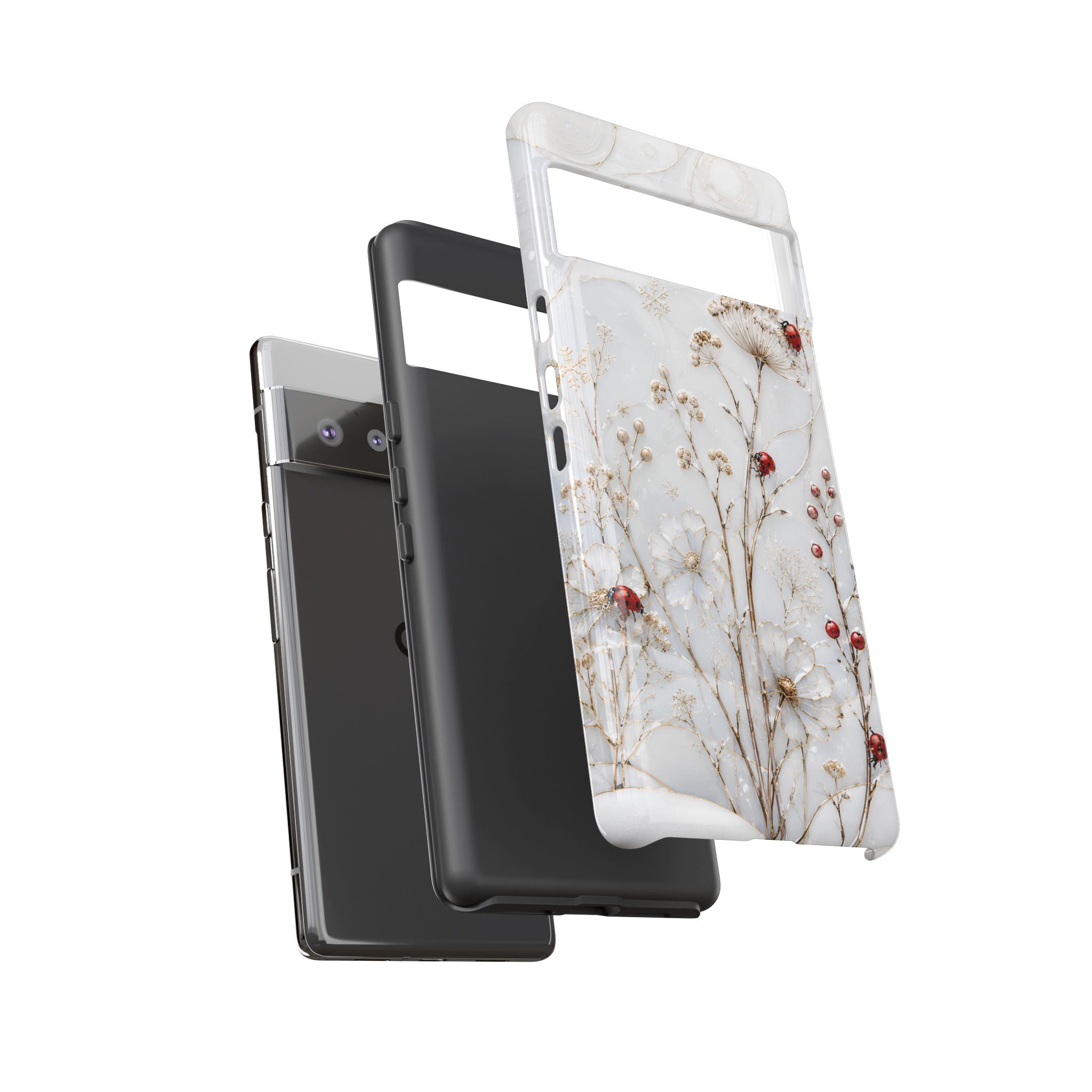 Ladybug Floral Google Pixel Phone Case | White Flower iPhone Case