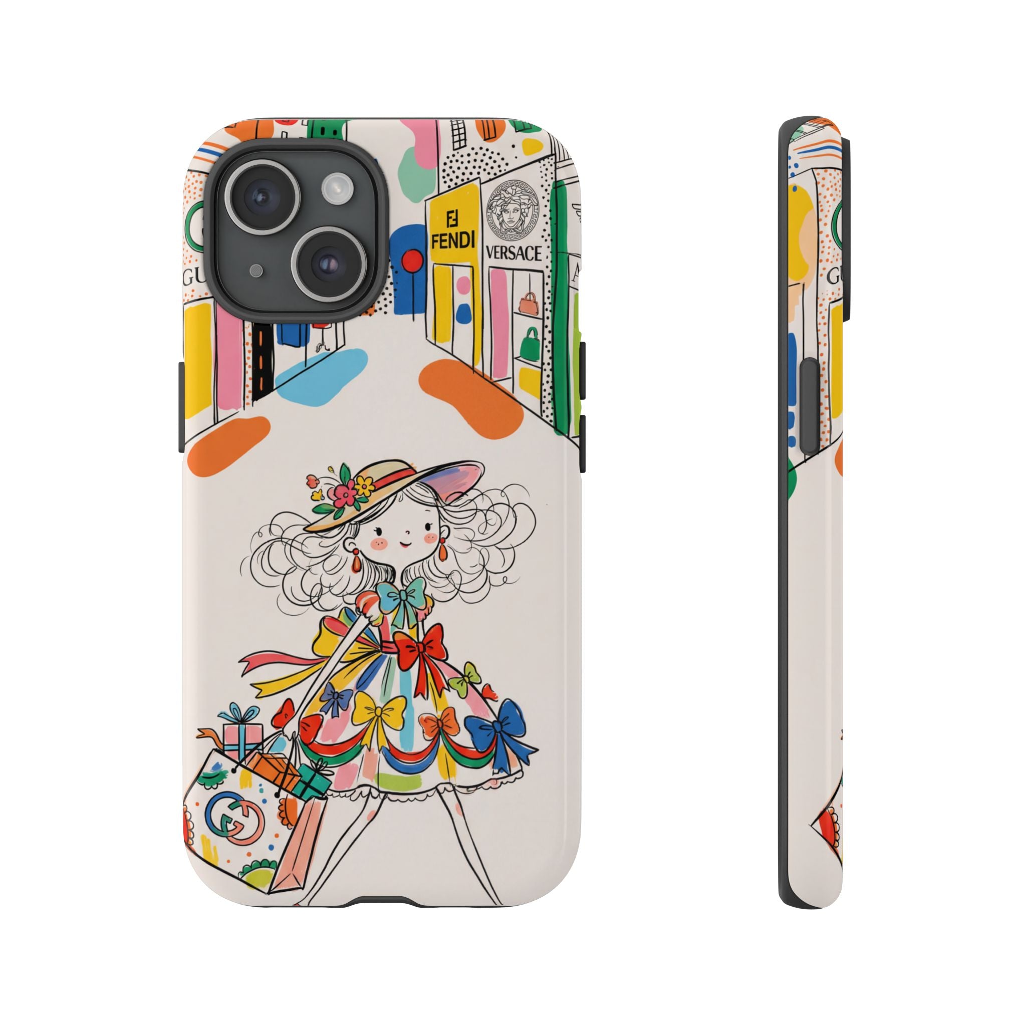 Cute Fashion Girl iPhone Case | Colourful Shopping Street Design