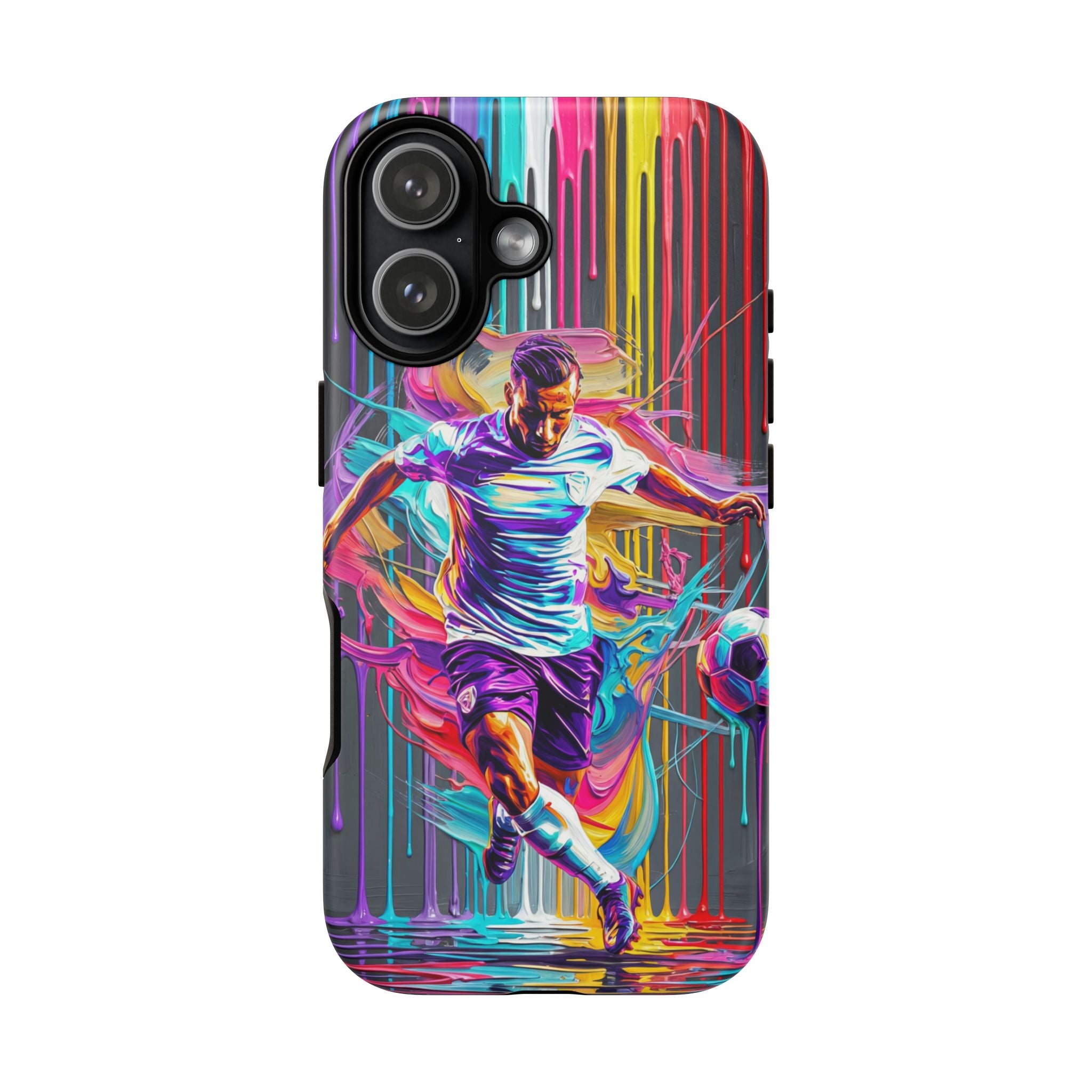 Soccer Player Neon Art iPhone Case | Vibrant Football Kick Protective Cover