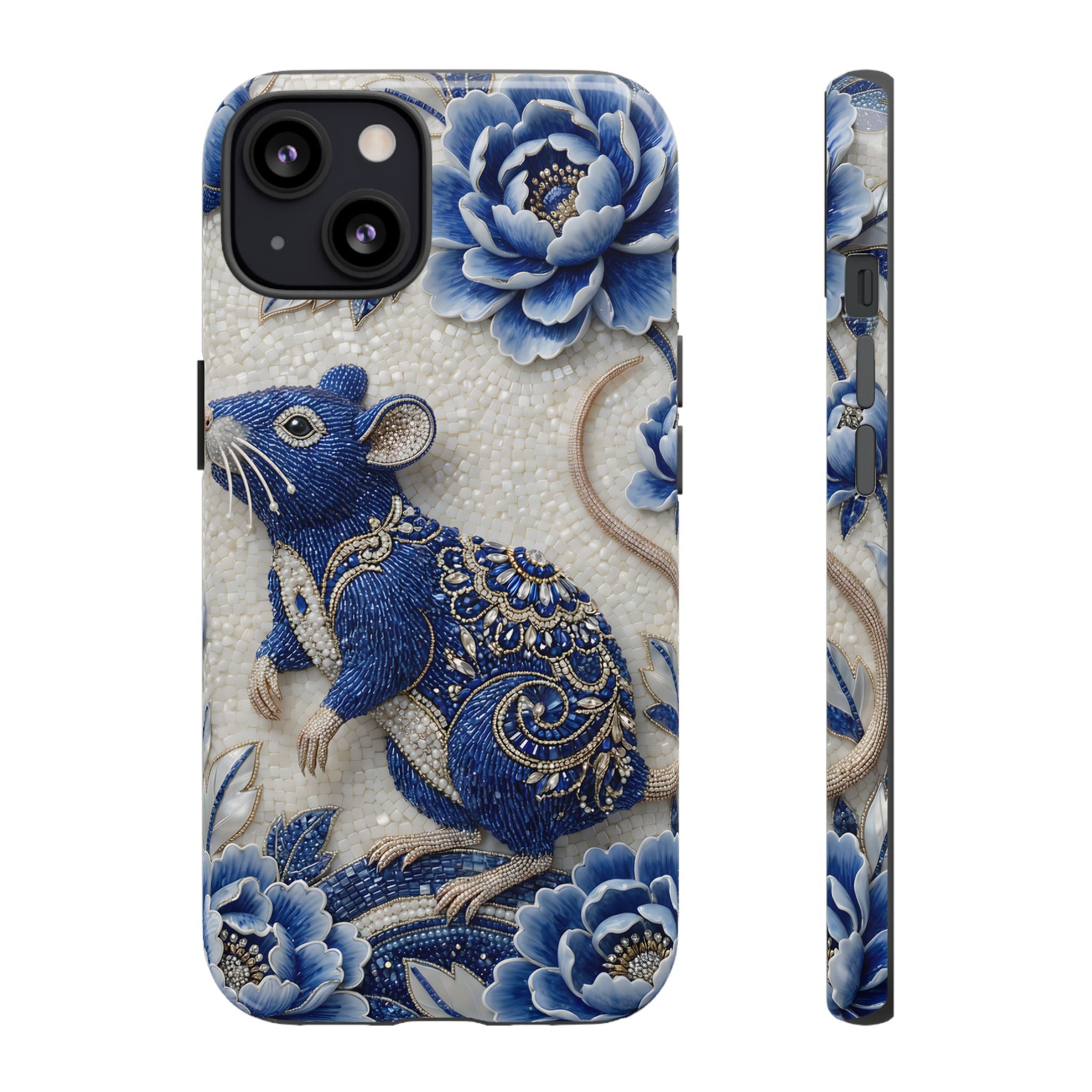 Asian Zodiac Rat iPhone Case | Blue & White Porcelain Art Slim Protective iPhone Case | Year of the Rat Gift