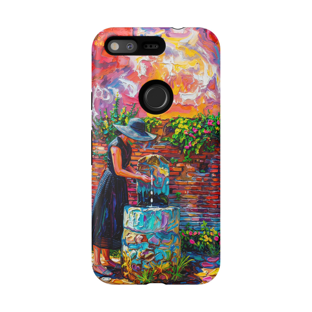Artistic Garden Google Pixel Case | Woman at Well Colourful Impressionist Design
