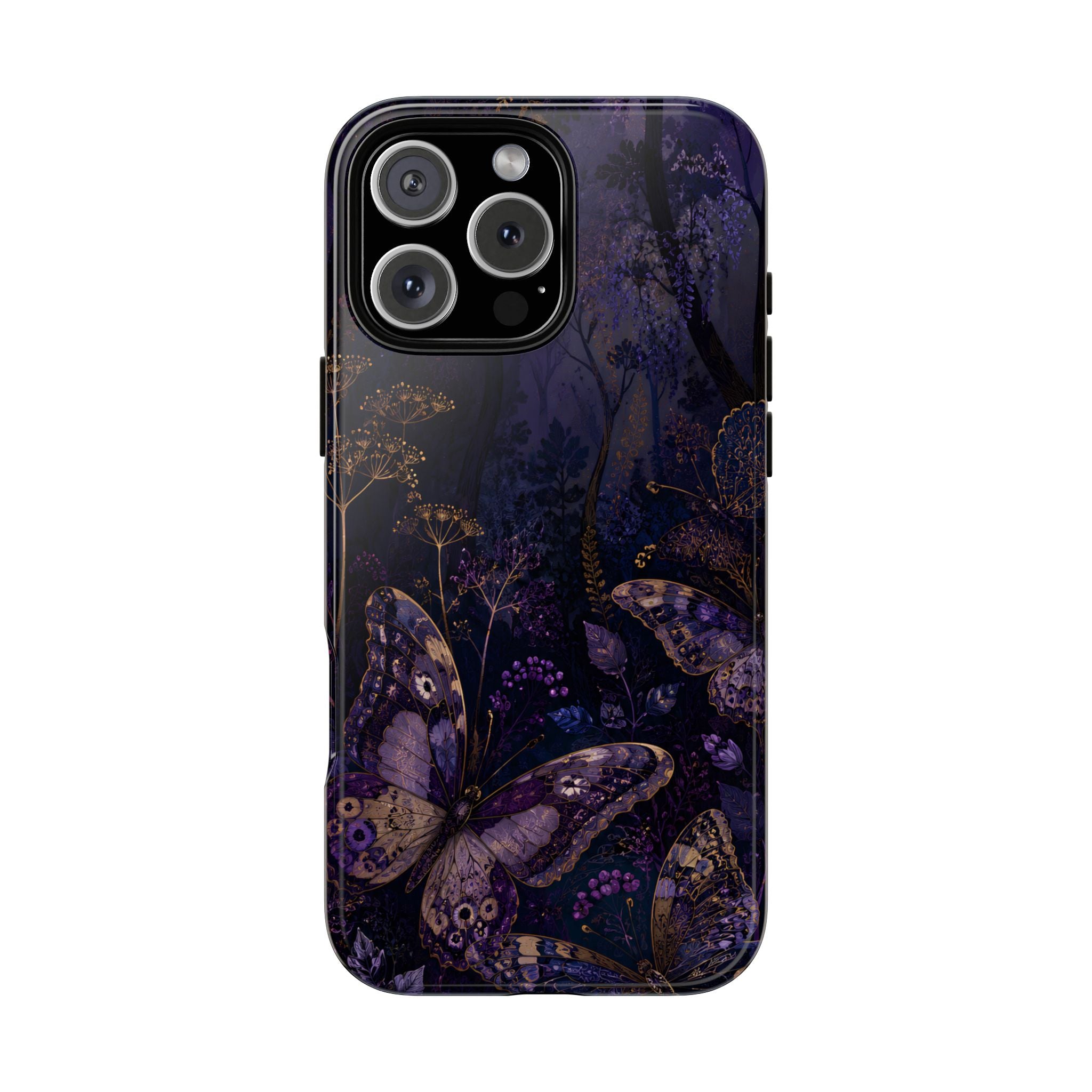 Purple Night Butterflies iPhone case | Moody Purple Floral Cover