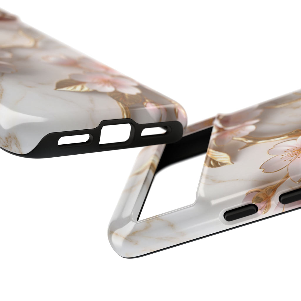 Custodia rigida per Google Pixel con motivo floreale in marmo — Custodia rigida con motivo Sakura Gold Cherry Blossom