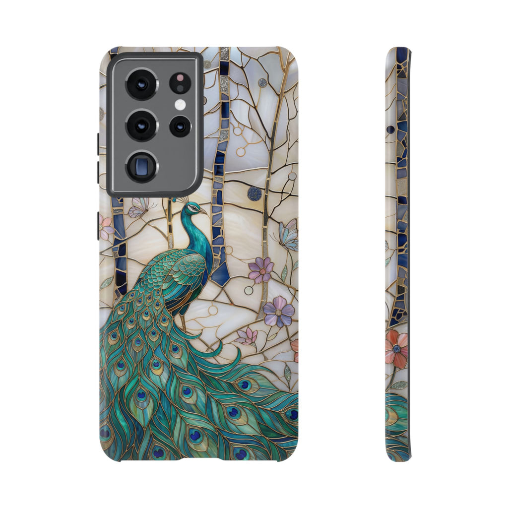 Custodia per Samsung Galaxy con motivo in vetro colorato con pavone