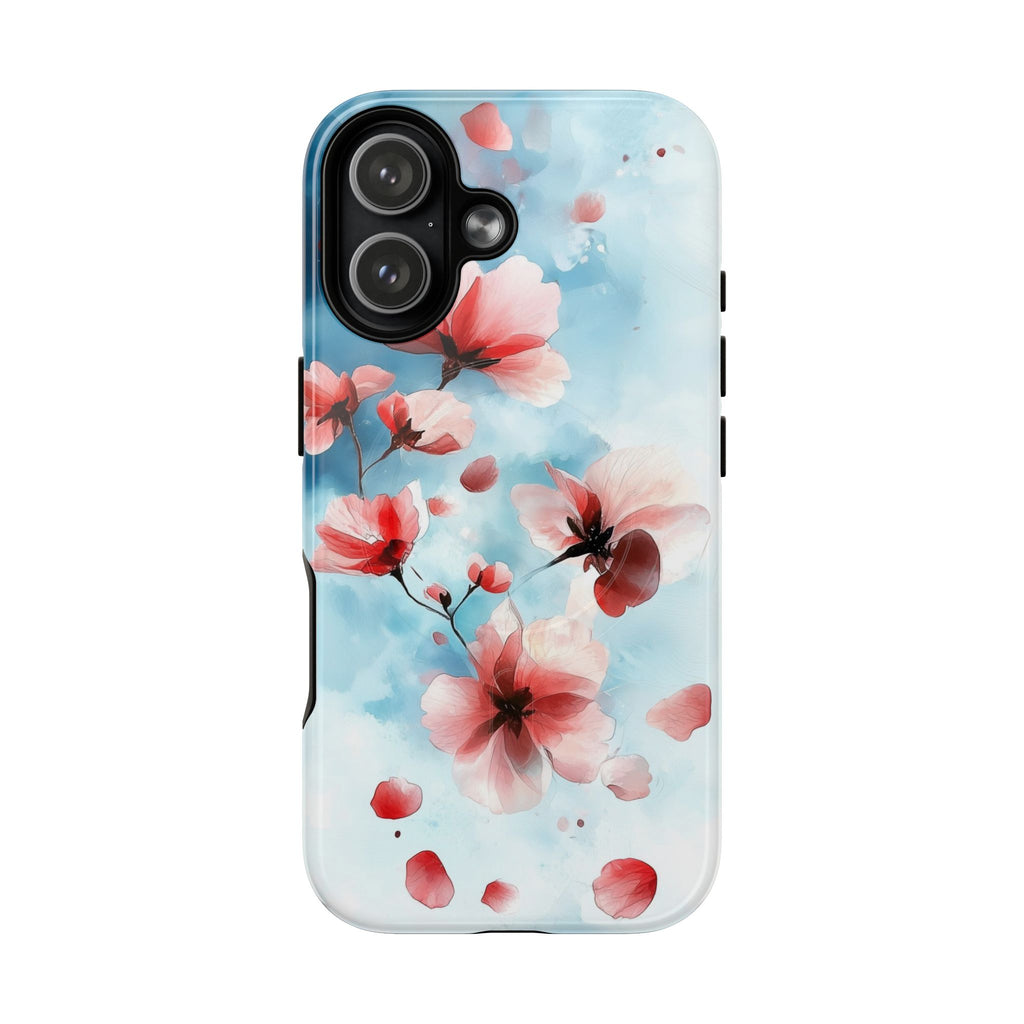 Custodia MagSafe per iPhone con motivo floreale di ciliegio | Rosa pastello e blu