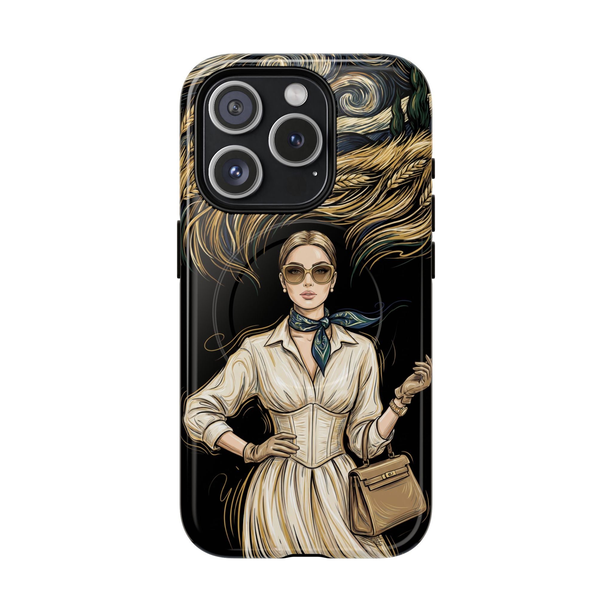 Vintage Elegance MagSafe iPhone Case | Retro Woman with Flowing Golden Hair