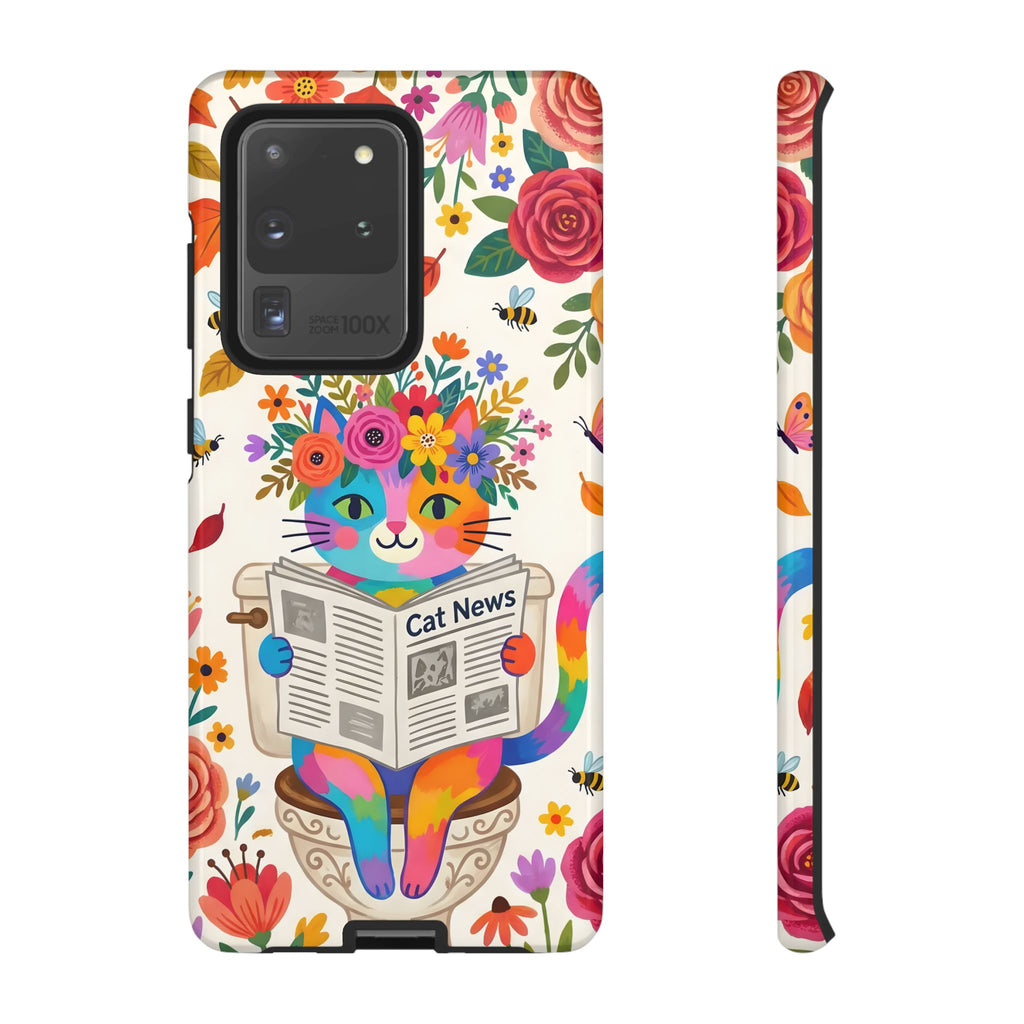 Floral Rainbow Cat Samsung Galaxy Phone Case | Cat News Design