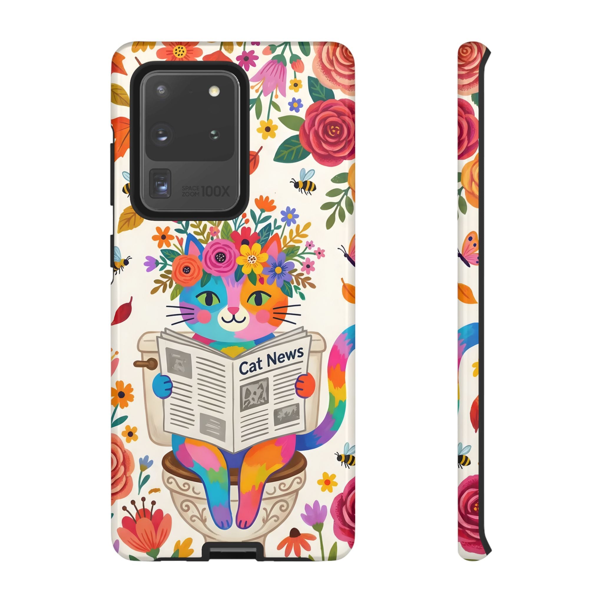 Floral Rainbow Cat Samsung Galaxy Phone Case | Cat News Design