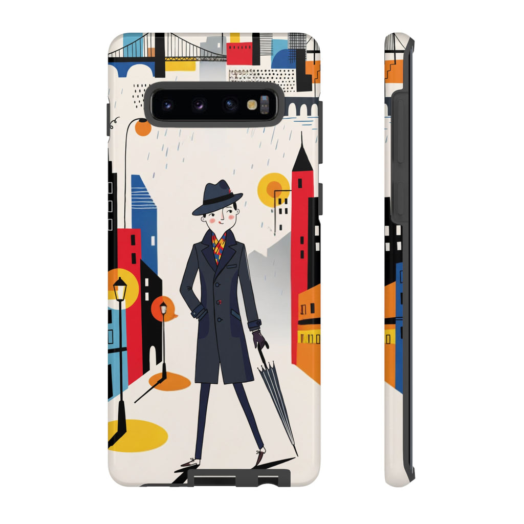 Retro Gentleman in Cityscape Illustration Samsung Galaxy Phone Case