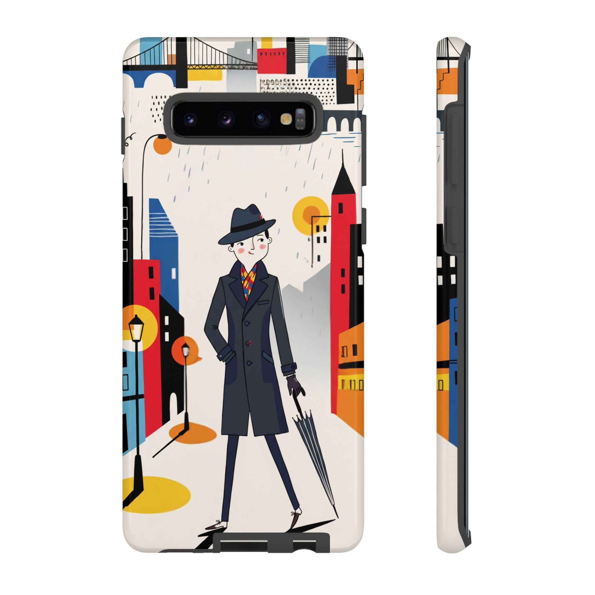 Retro Gentleman in Cityscape Illustration Samsung Galaxy Phone Case