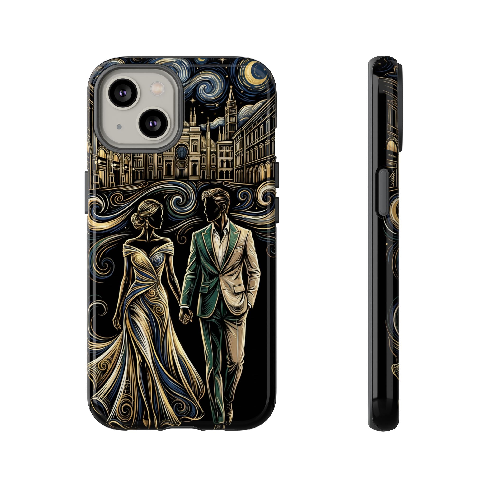 Romantic Night Walk iPhone Case | Elegant Couple Art