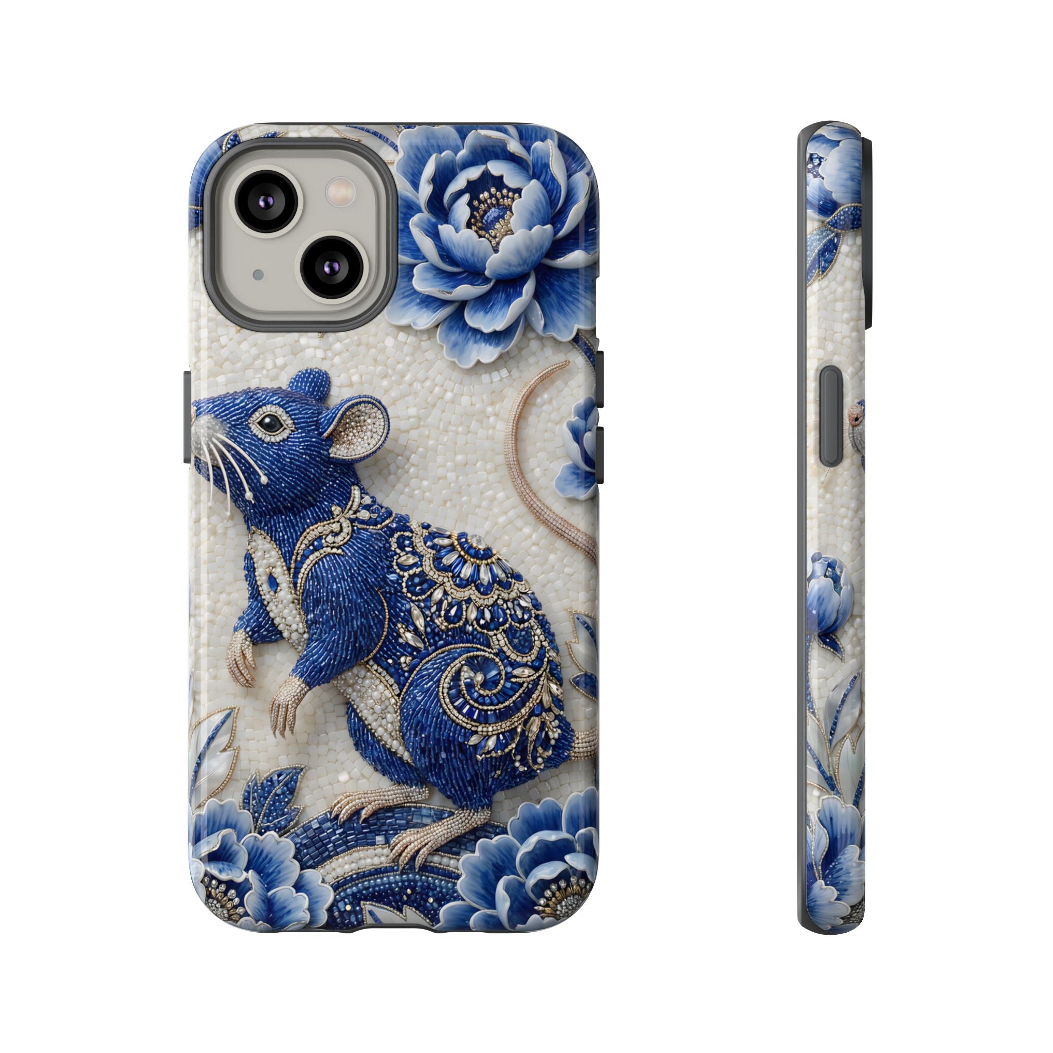 Asian Zodiac Rat iPhone Case | Blue & White Porcelain Art Slim Protective iPhone Case | Year of the Rat Gift