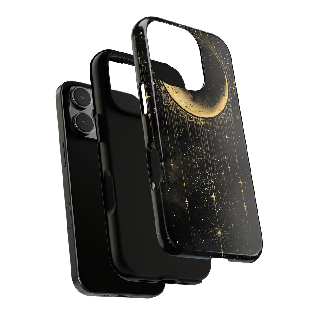 Moonlit Crescent Tough iPhone Case | Gold Stars Night Sky