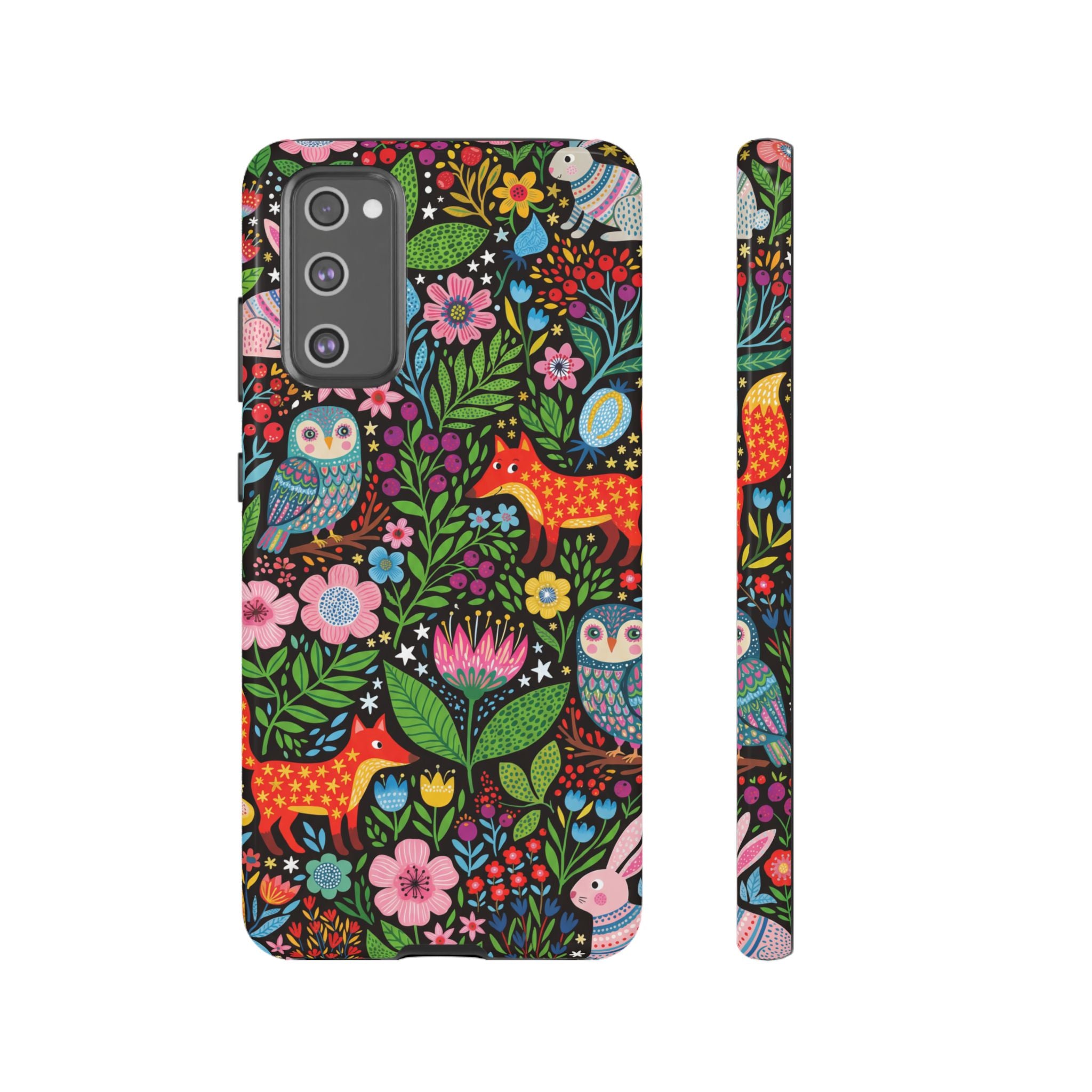 Floral Woodland Samsung Galaxy Phone Case | Colourful Fox & Owl Protective Cover