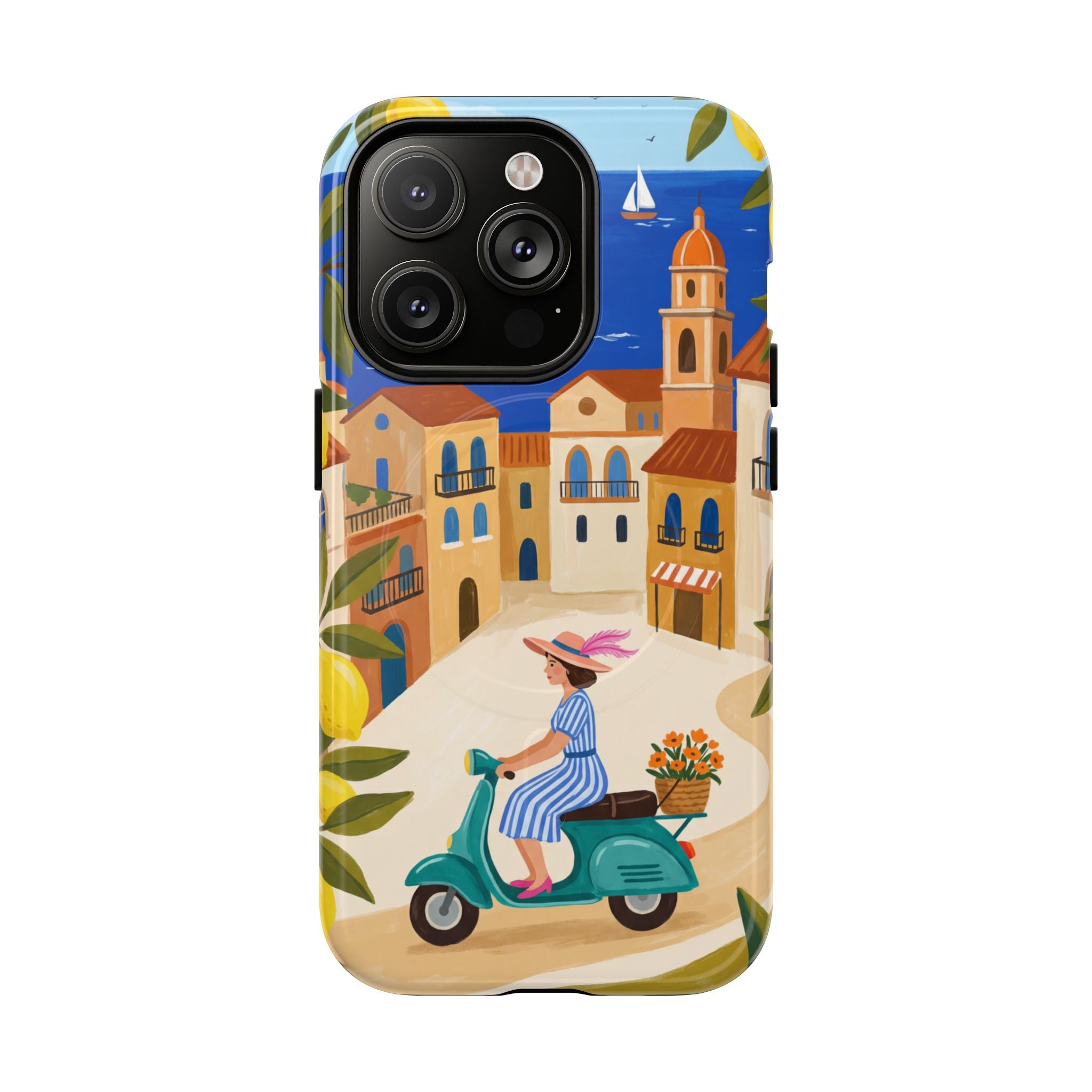 Mediterranean Scooter MagSafe iPhone Case | Coastal Lemon Grove Design