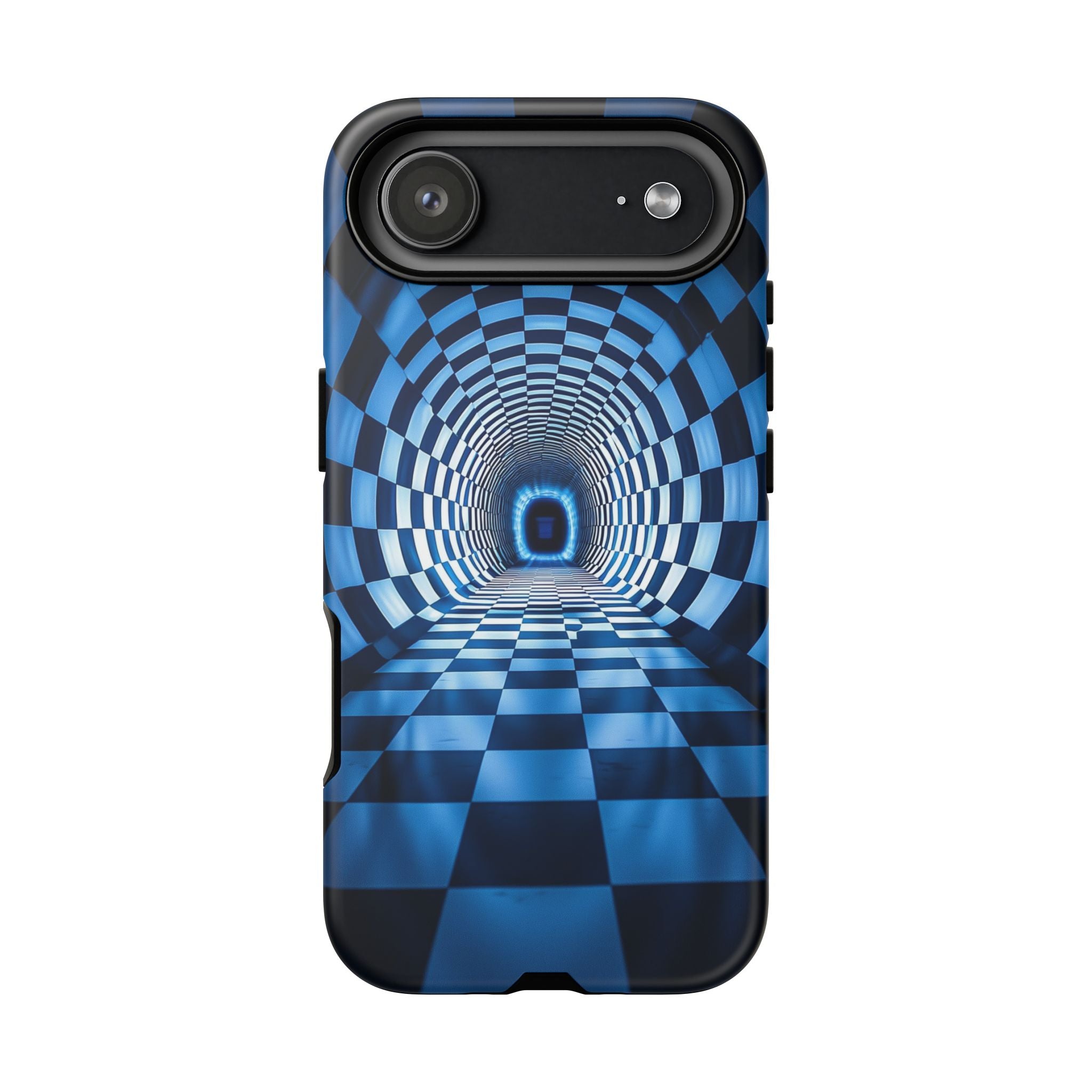 Blue Checkered Tunnel iPhone Case — 3D Optical Illusion Tough Case