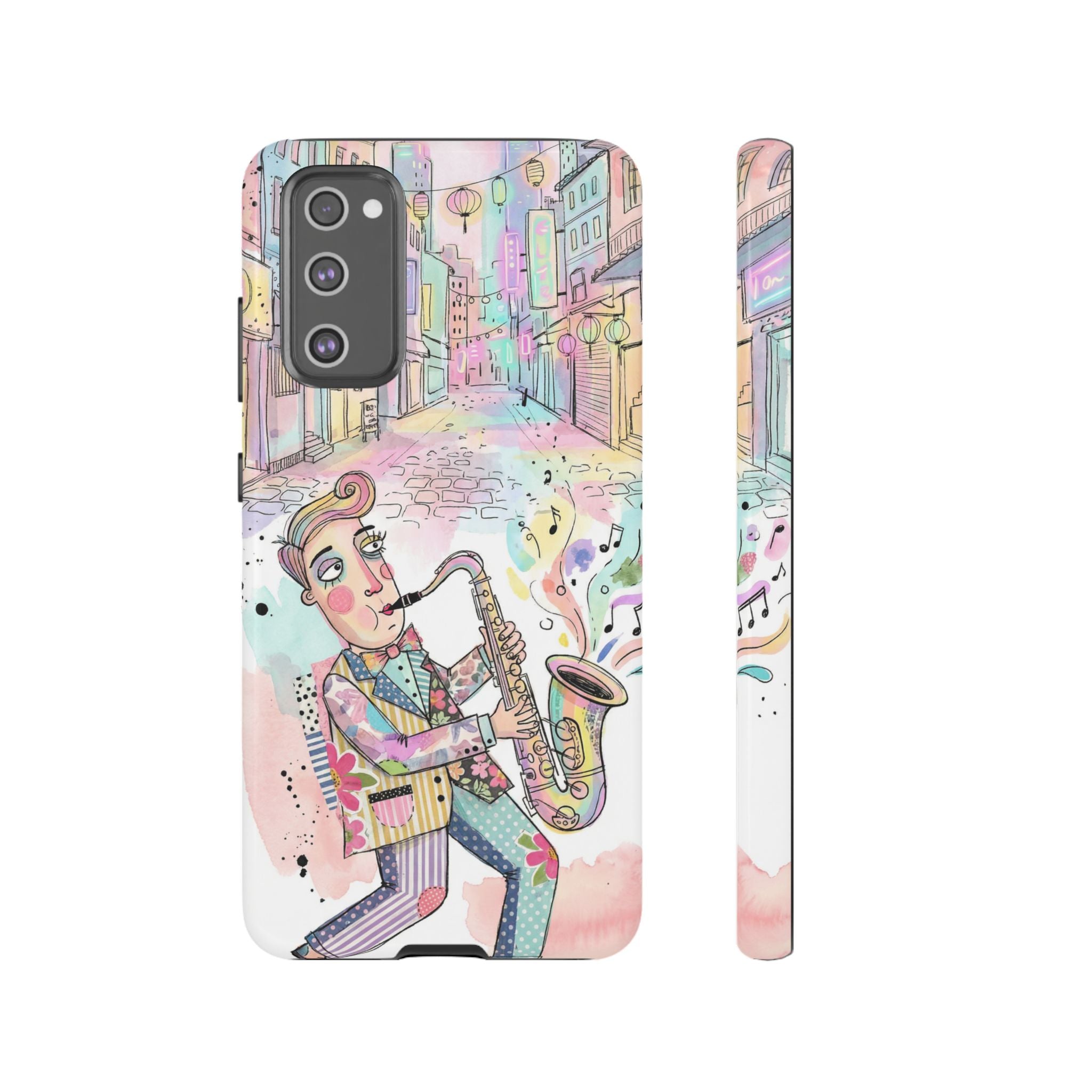 Sax Player Art Samsung Galaxy Phone Case | Pastel Jazz Street Illustration